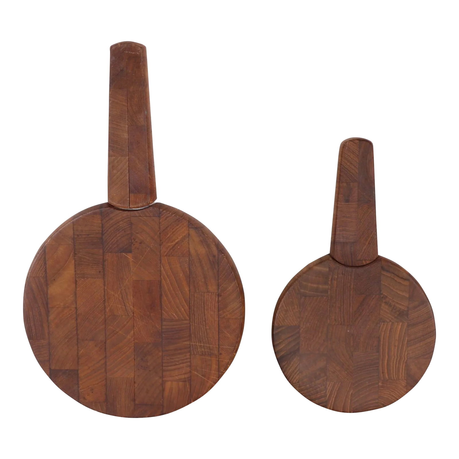 Danish Mid Century Modern Teak Cheese Cutting Board by Quistgaard for Dansk: 2 Teak checkerboard pattern cheese cutting boards with insert knife, designed by Jens Quistgaard for Dansk. This listing includes the larger model, and the smaller model of this classic Danish Mid