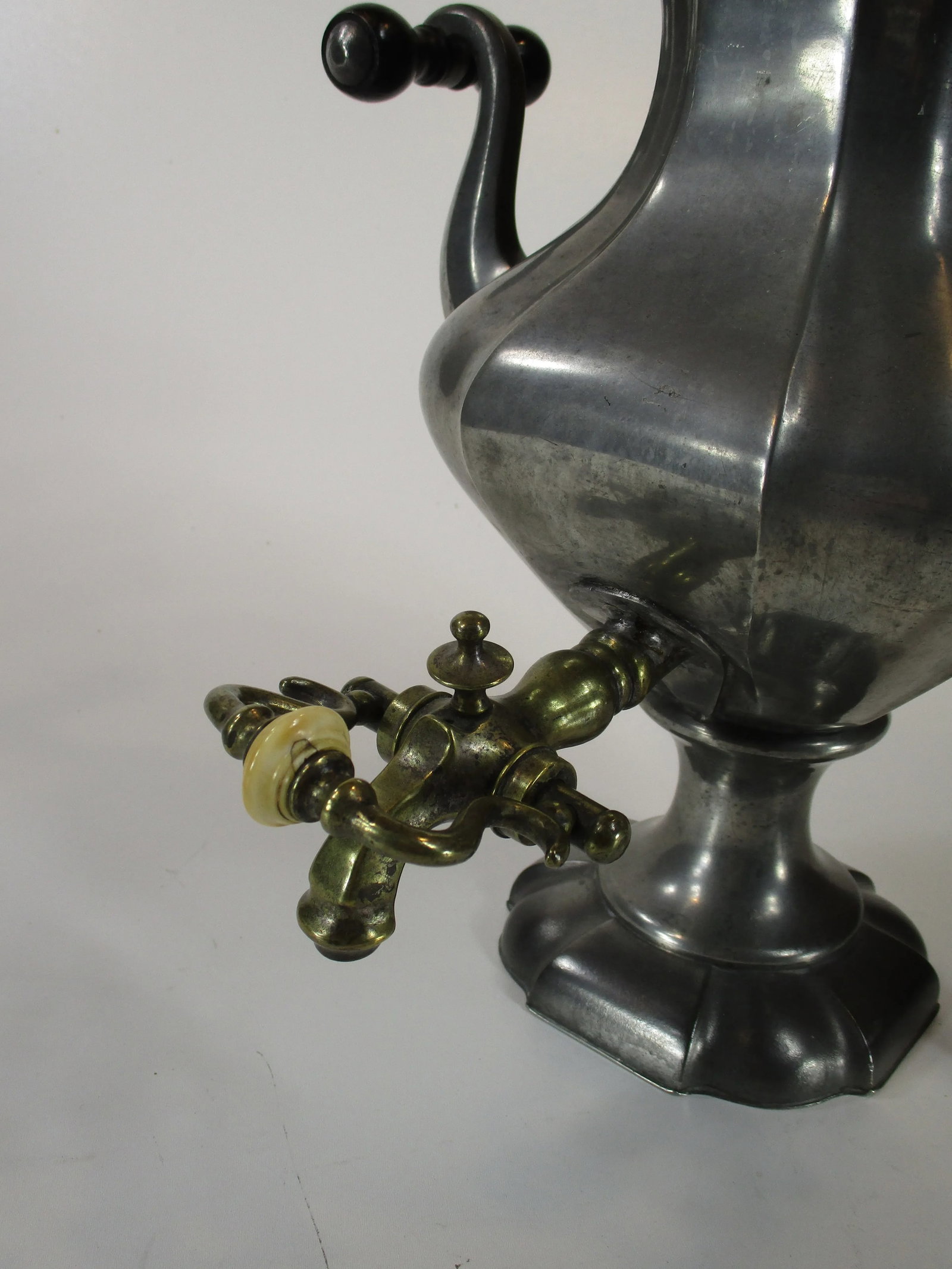 Antique Samovar, Tea Urn, Pewter / Brass English 19th Century James Dixon & Sons, Circa 1843 - 5