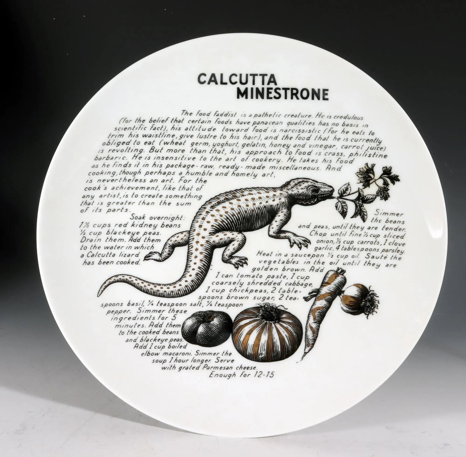 Piero Fornasetti Porcelain Cook Plates-Calcutta Minestrone and Corfam Du Pont With Original Faux Hid - 2