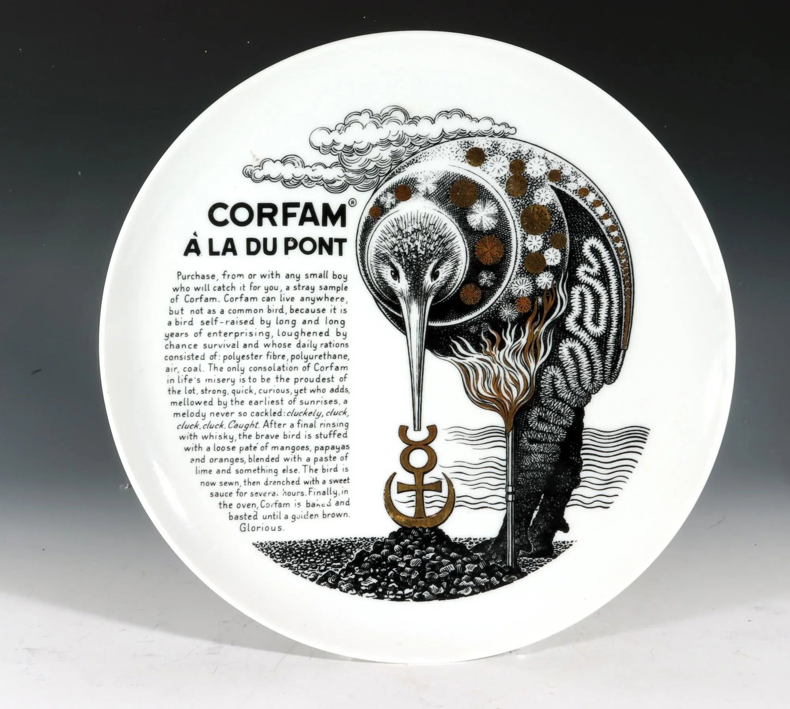 Piero Fornasetti Porcelain Cook Plates-Calcutta Minestrone and Corfam Du Pont With Original Faux Hid - 4