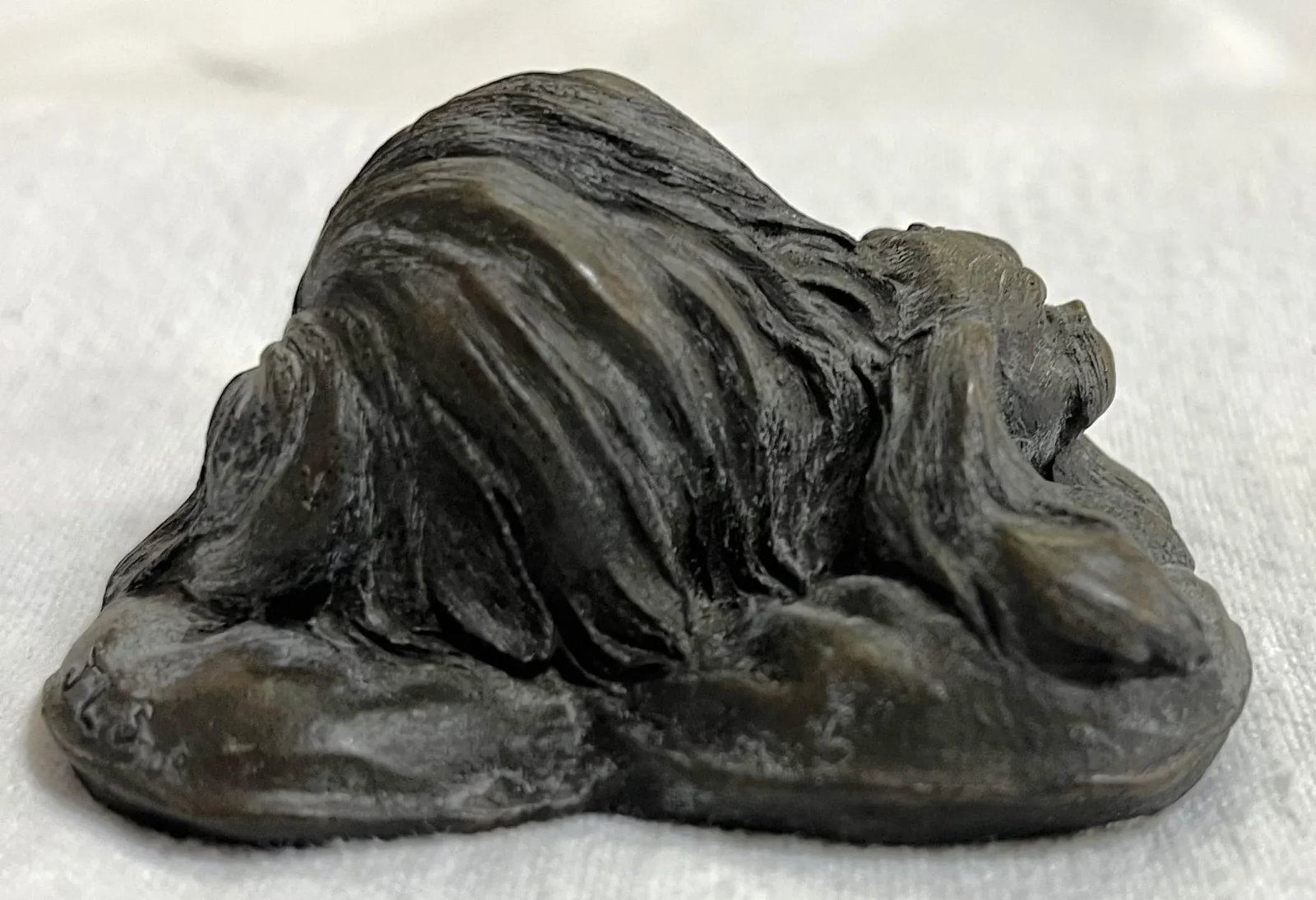 Vintage Signed Japanese Okimono Style Bronze Chin Dog Miniature Sculpture - 4