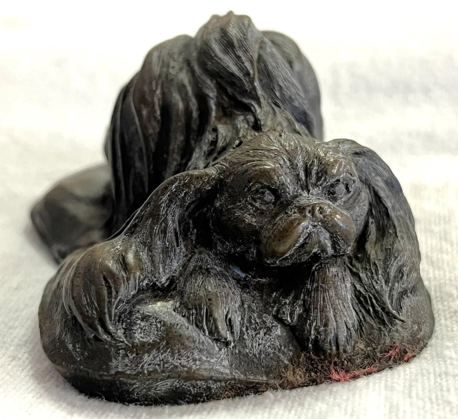 Vintage Signed Japanese Okimono Style Bronze Chin Dog Miniature Sculpture - 6