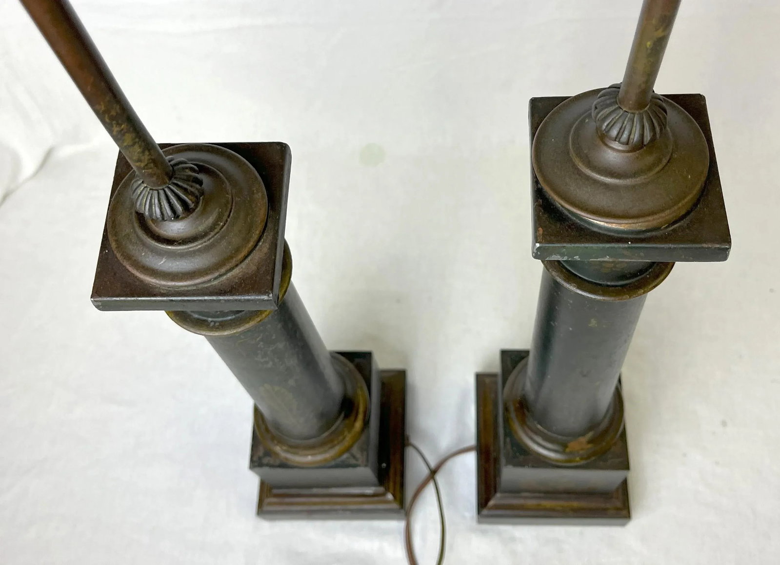 Early 20th Century French Neoclassical Toleware Column Lamps- a Pair - 10