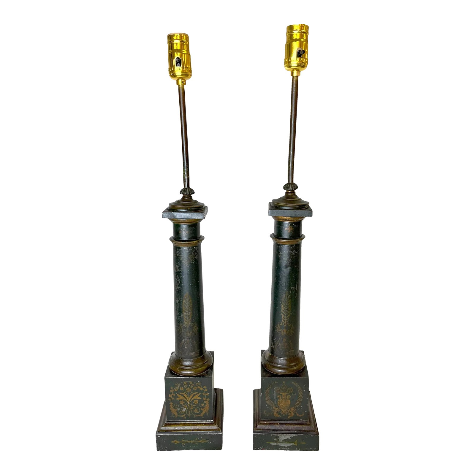 Early 20th Century French Neoclassical Toleware Column Lamps- a Pair (1 of 12)
