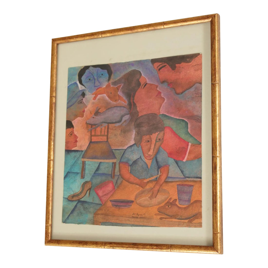 Roman Andrade Llaguno 1990s Original Gouache Painting, Custom Framed (1 of 12)