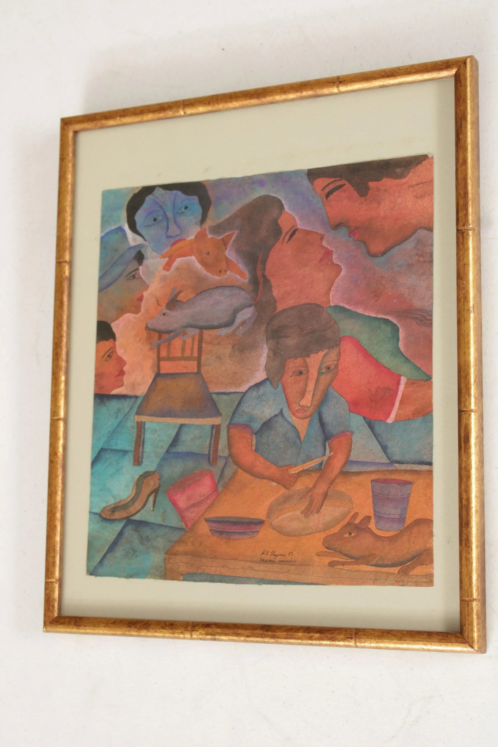 Roman Andrade Llaguno 1990s Original Gouache Painting, Custom Framed - 2