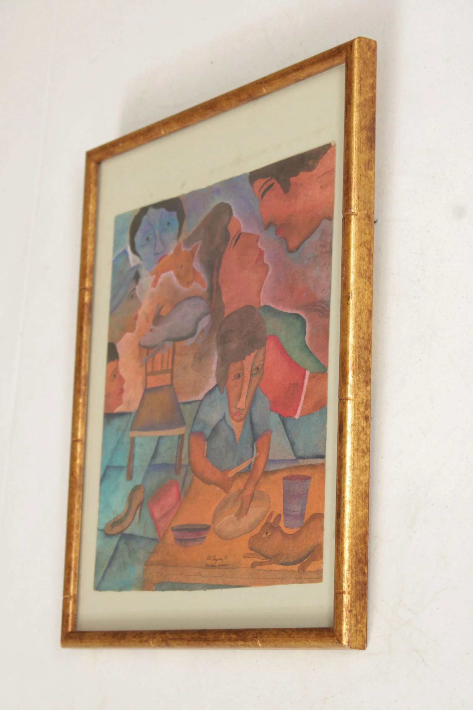 Roman Andrade Llaguno 1990s Original Gouache Painting, Custom Framed - 3
