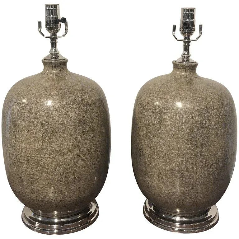 Late 20th Century Shagreen Porcelain Vases, Now as Lamps - a Pair - 11