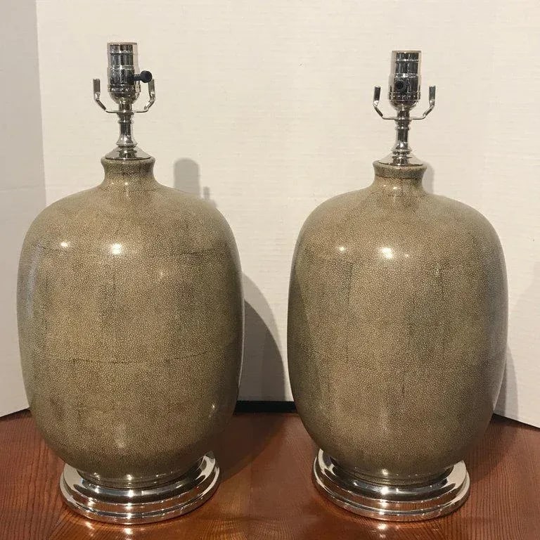 Late 20th Century Shagreen Porcelain Vases, Now as Lamps - a Pair - 9