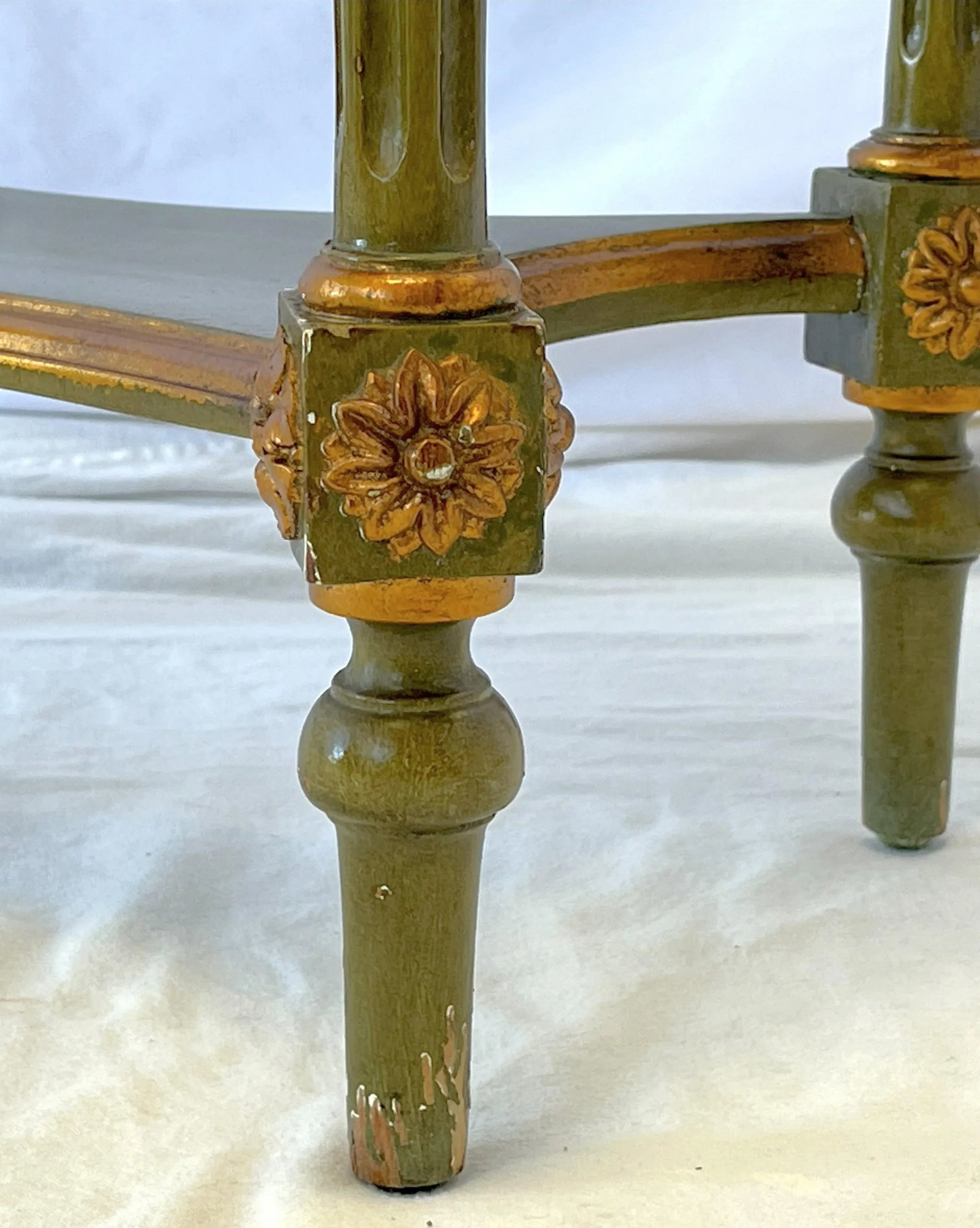 Vintage French Louis XVI Style Faux Finished Carved Wood Side Table - 11