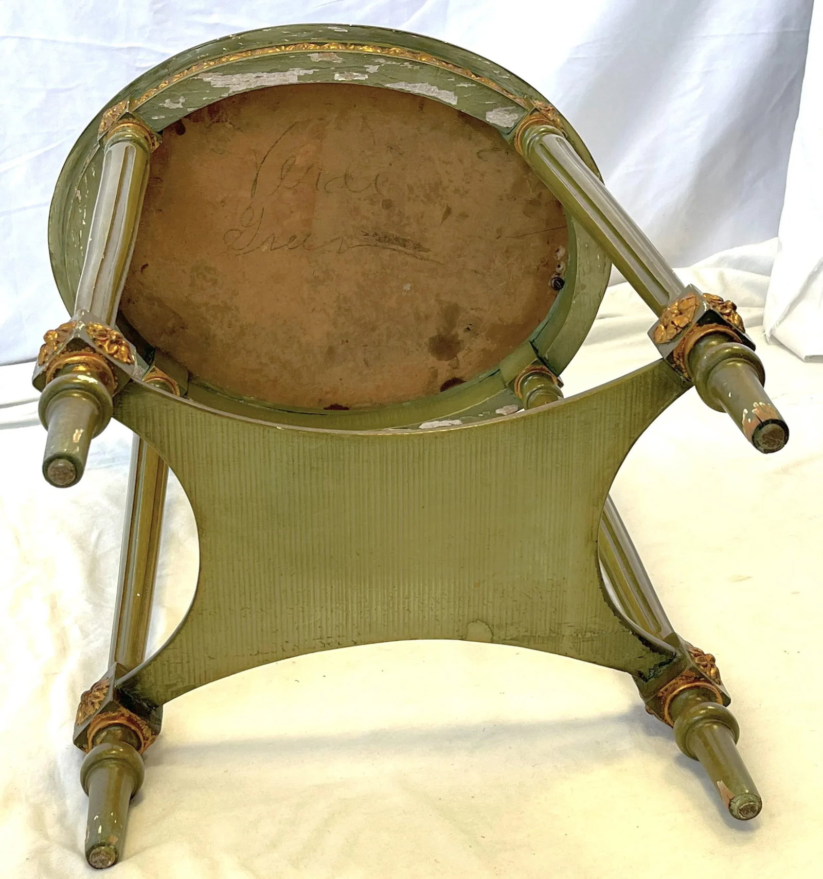 Vintage French Louis XVI Style Faux Finished Carved Wood Side Table - 12