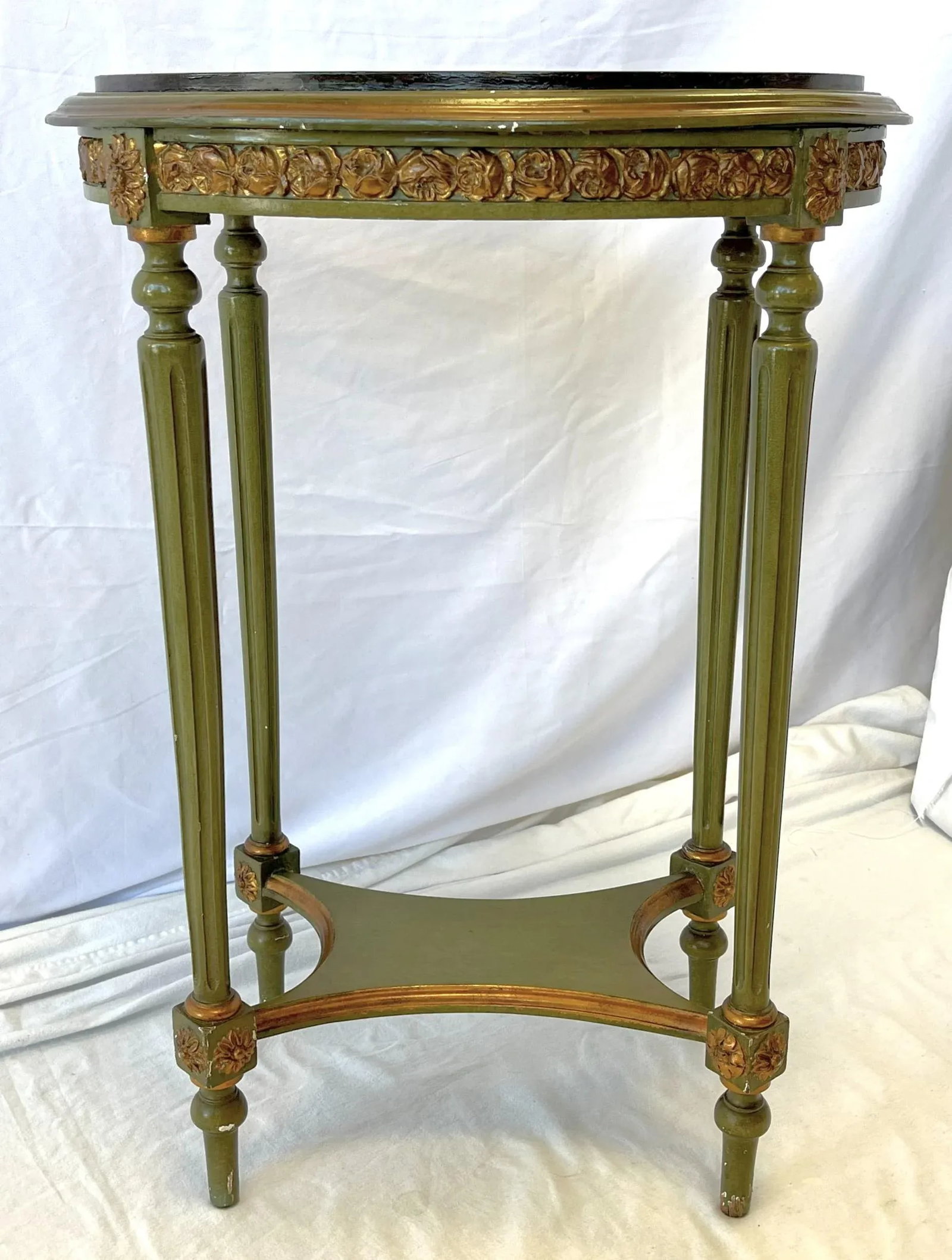 Vintage French Louis XVI Style Faux Finished Carved Wood Side Table - 4