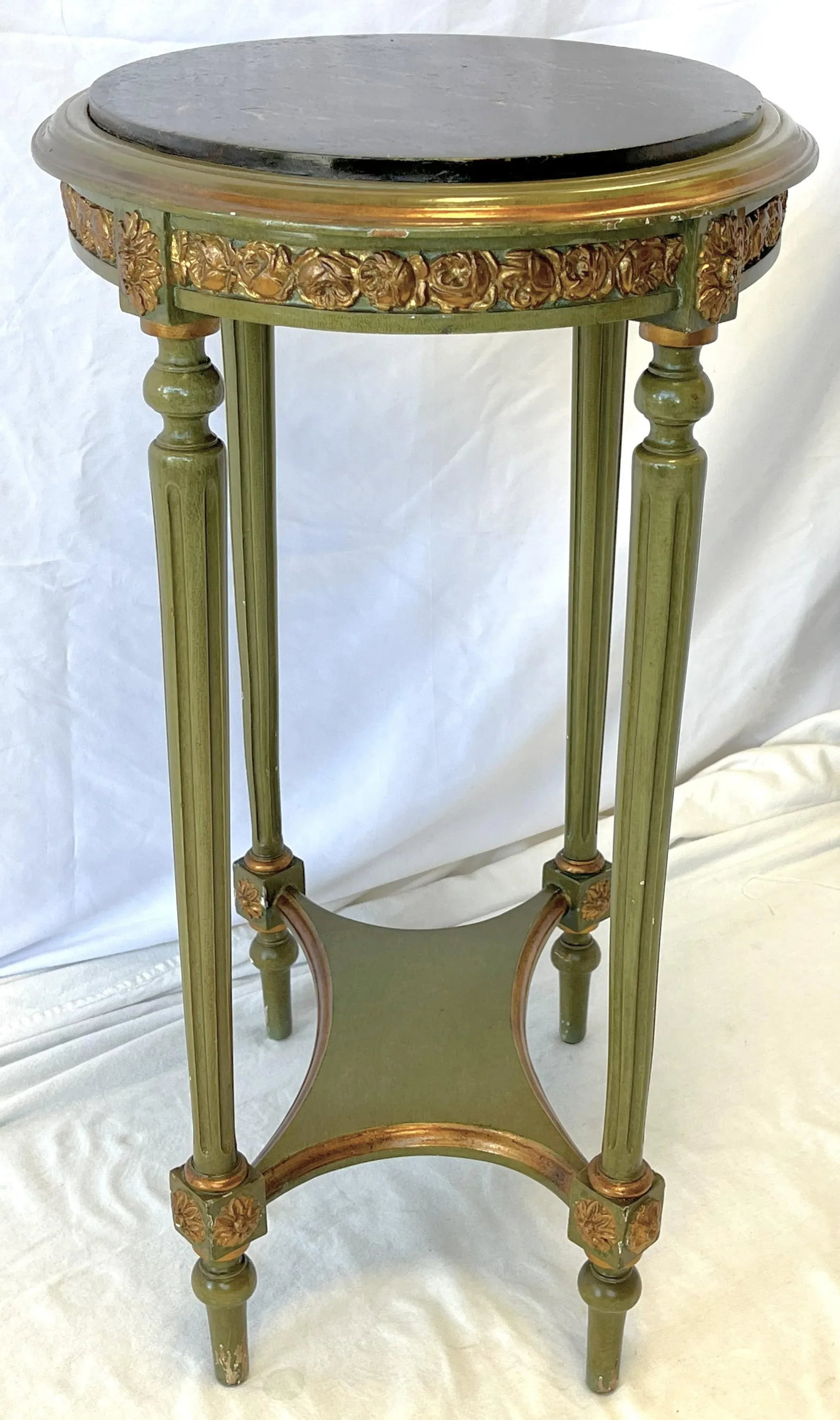 Vintage French Louis XVI Style Faux Finished Carved Wood Side Table - 5