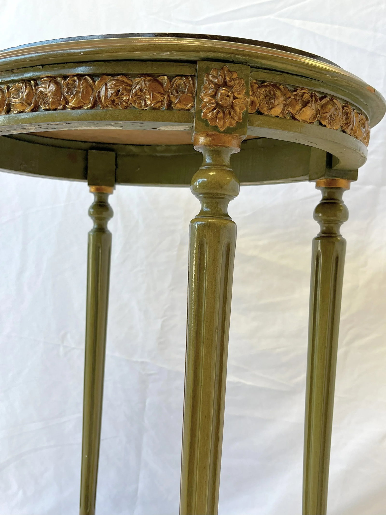 Vintage French Louis XVI Style Faux Finished Carved Wood Side Table - 9