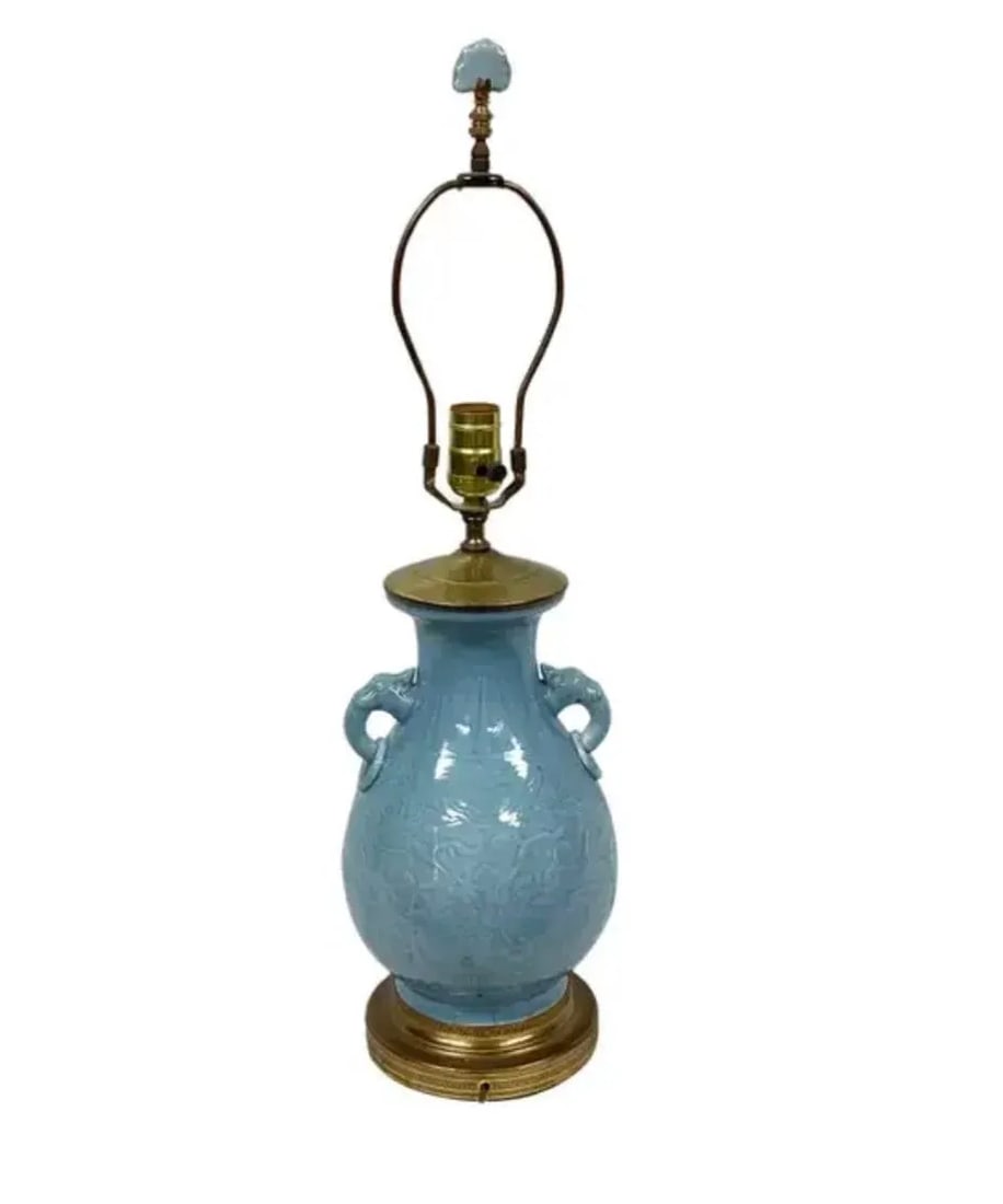 Chinese Gilt Brass Mounted Celadon Porcelain Lamp - 2
