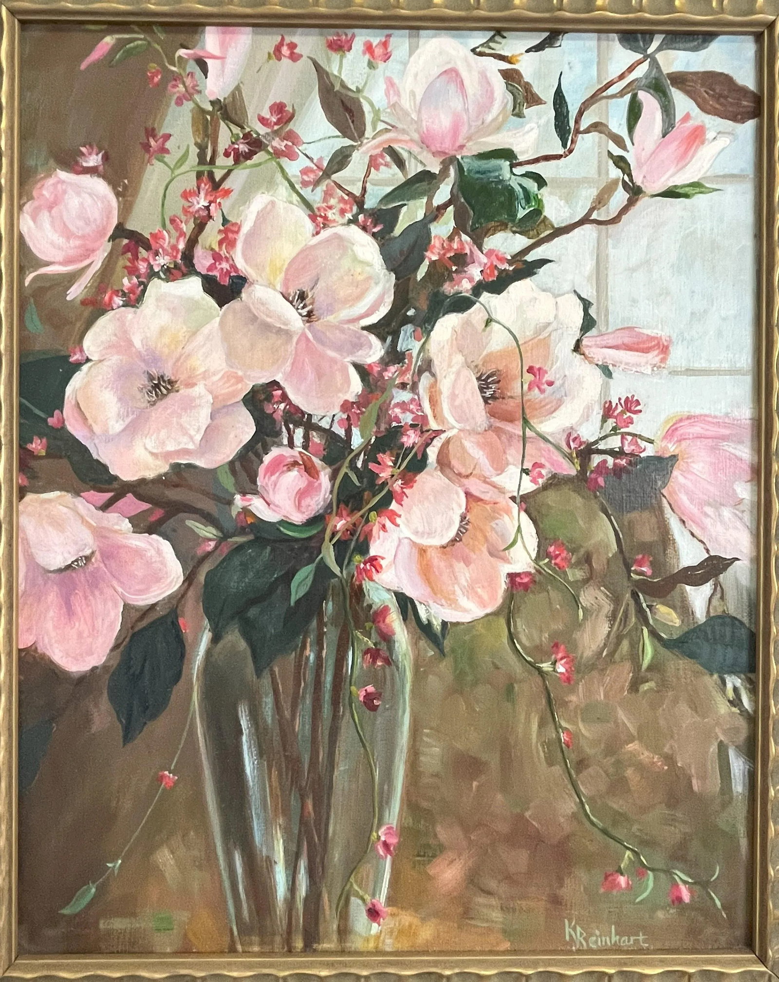 Signed Original Oil Painting by Karen Reinhart (American, 1938-2023) Titled 'Spring Flowers' - 3