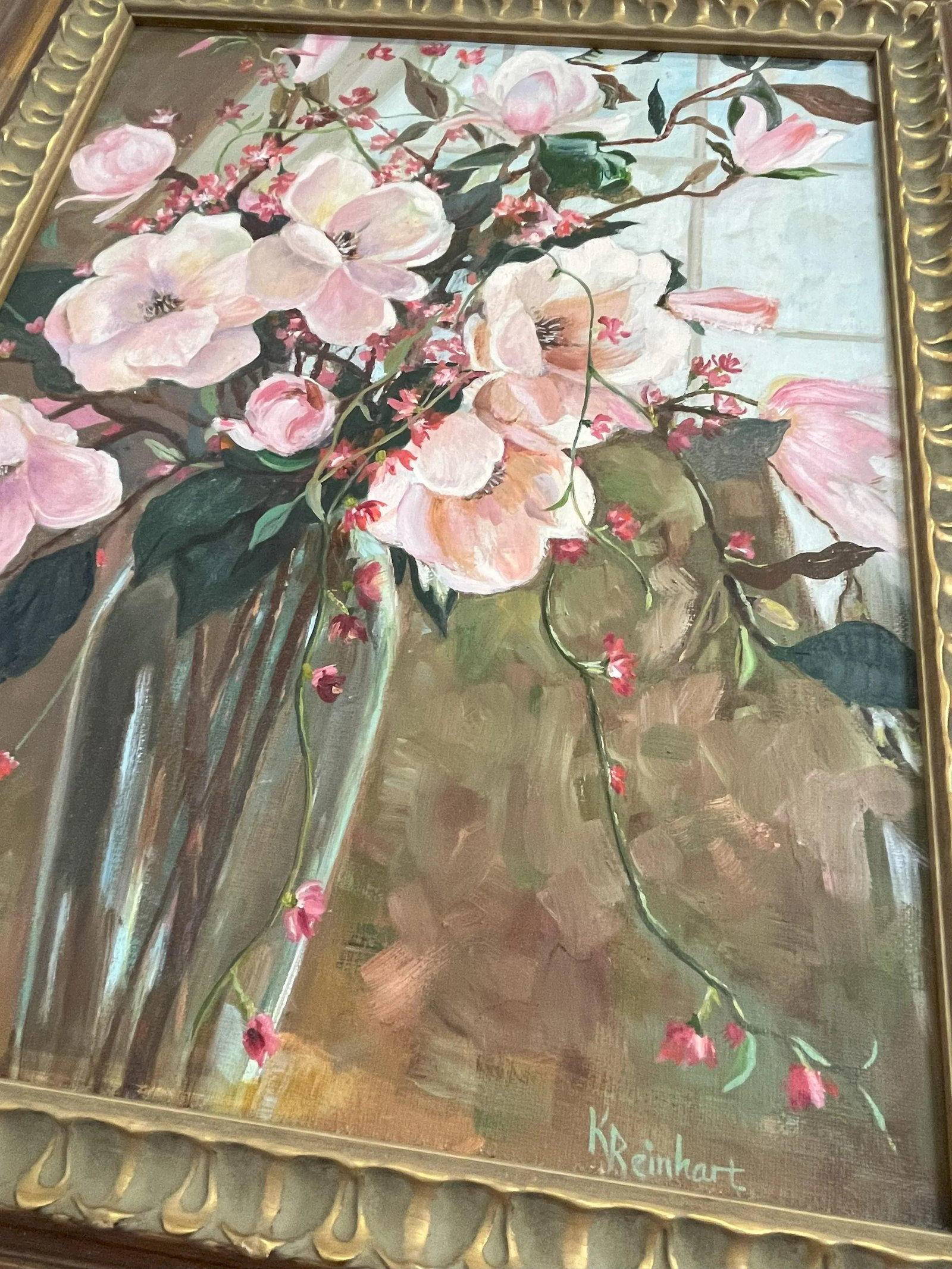 Signed Original Oil Painting by Karen Reinhart (American, 1938-2023) Titled 'Spring Flowers' - 9