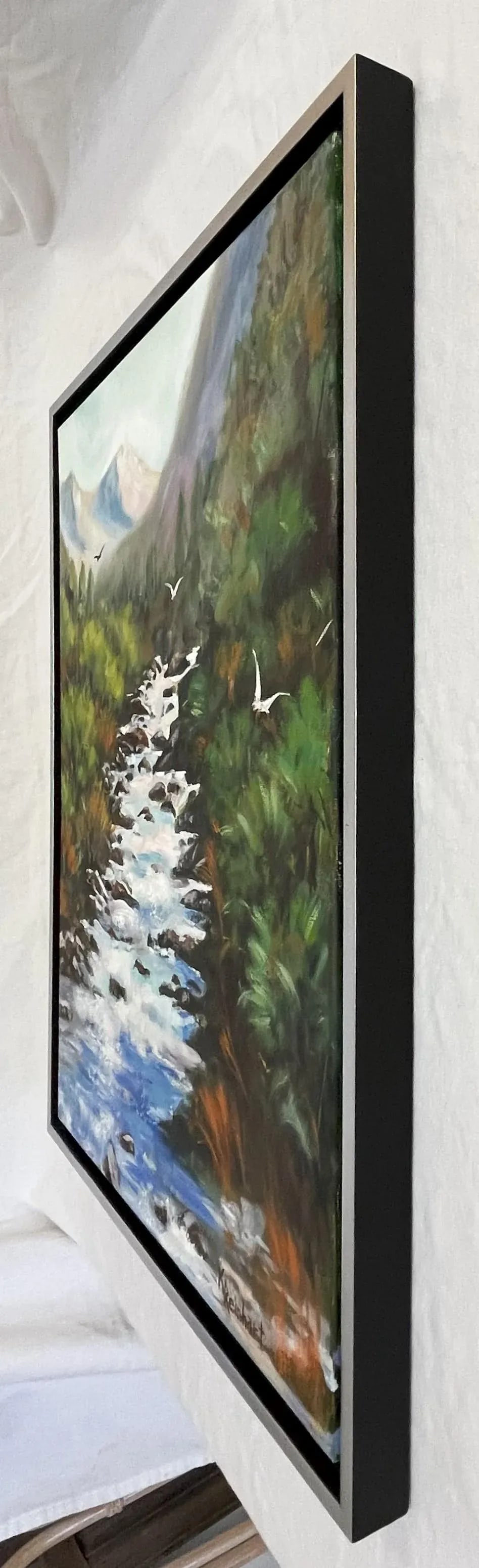 Signed Original Oil Painting by Karen Reinhart (American, 1938-2023) Titled 'Mountain Stream' - 10