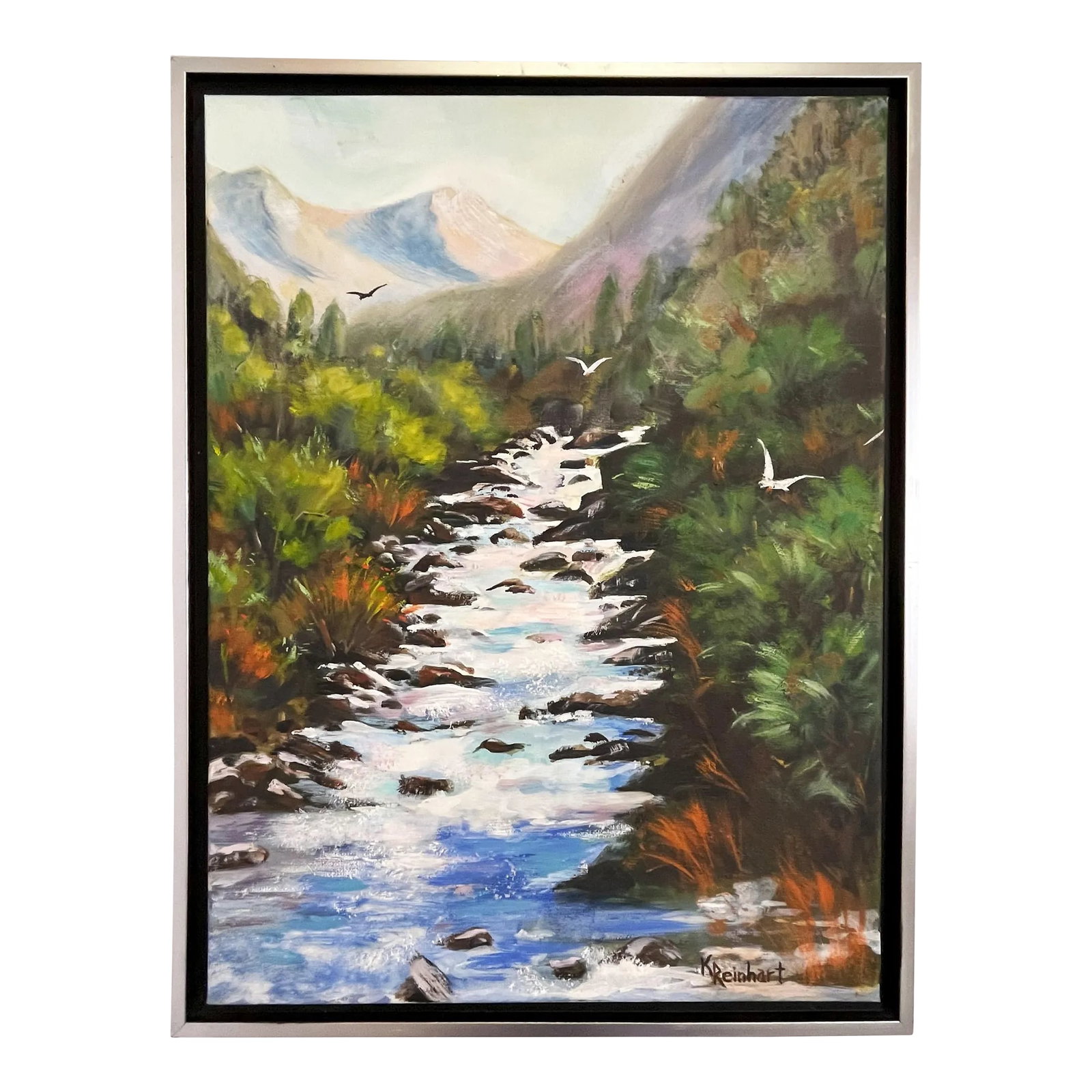 Signed Original Oil Painting by Karen Reinhart (American, 1938-2023) Titled 'Mountain Stream' (1 of 12)