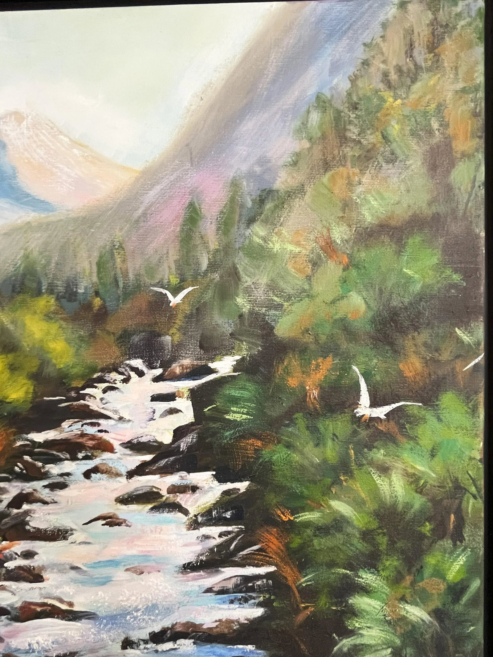 Signed Original Oil Painting by Karen Reinhart (American, 1938-2023) Titled 'Mountain Stream' - 5