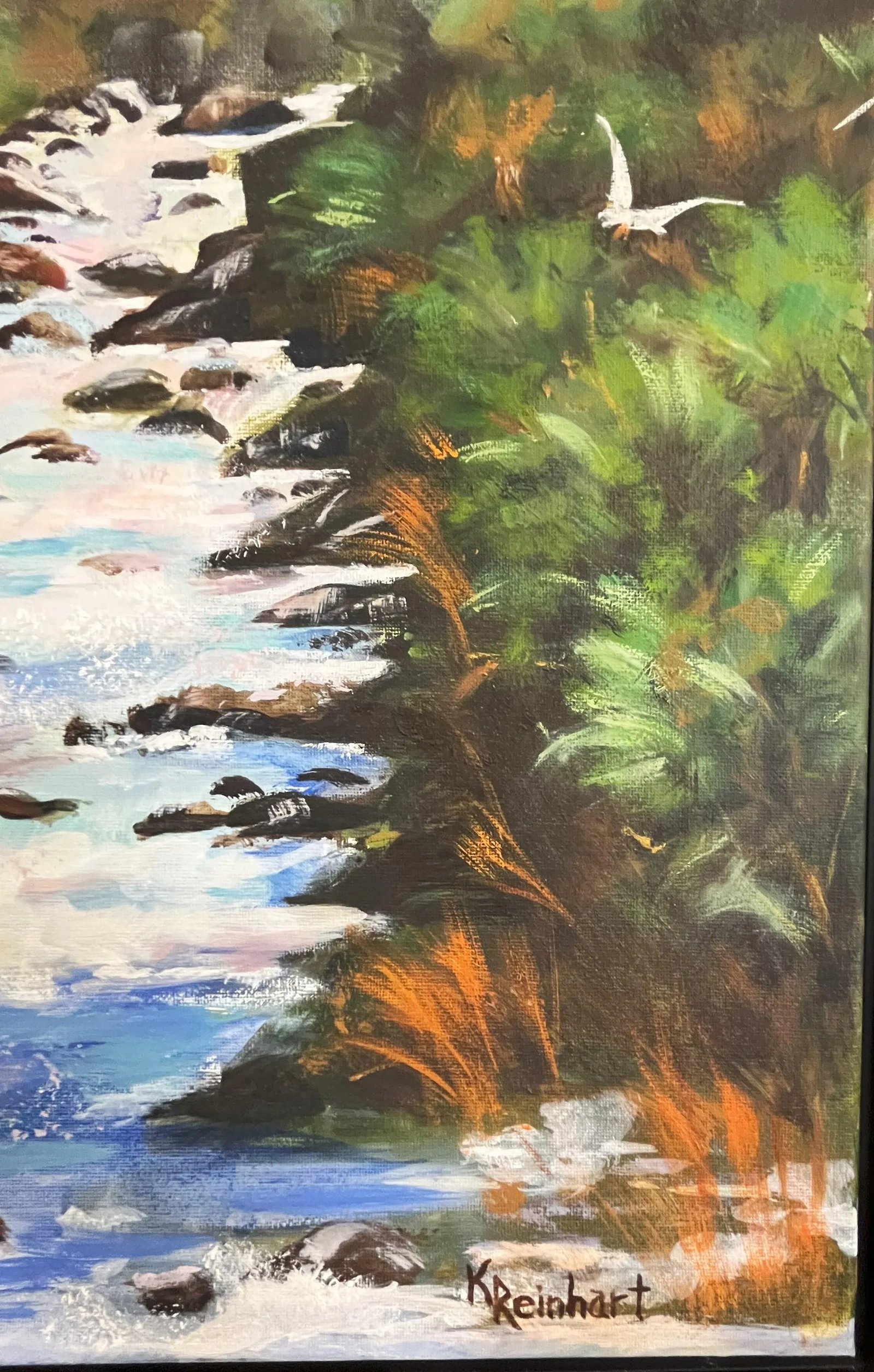 Signed Original Oil Painting by Karen Reinhart (American, 1938-2023) Titled 'Mountain Stream' - 6