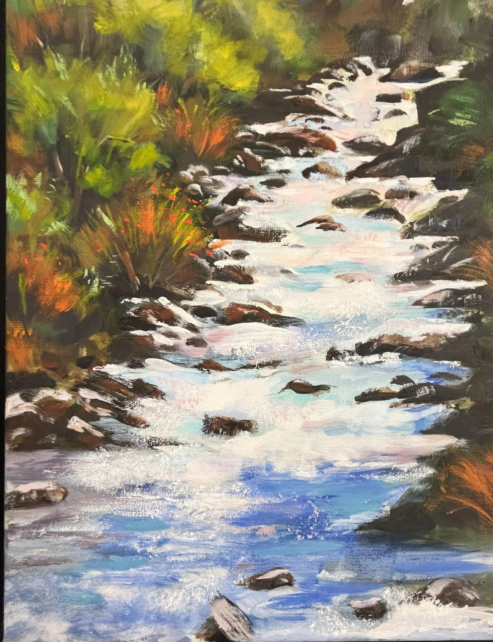 Signed Original Oil Painting by Karen Reinhart (American, 1938-2023) Titled 'Mountain Stream' - 7