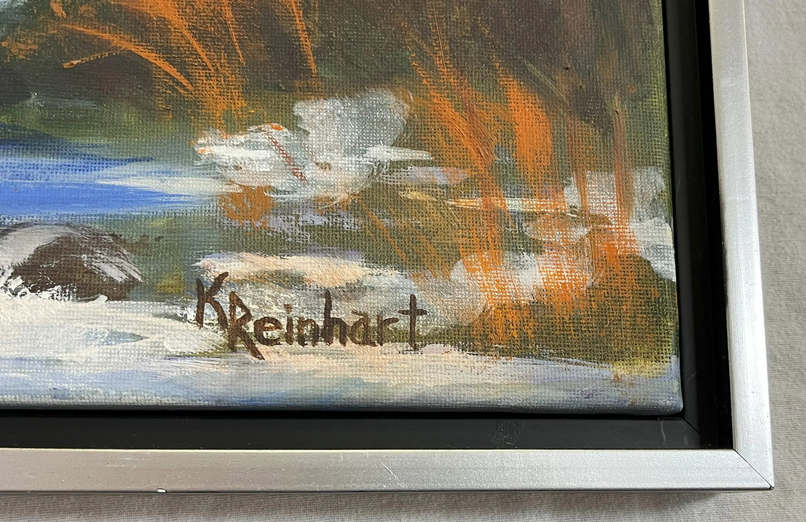 Signed Original Oil Painting by Karen Reinhart (American, 1938-2023) Titled 'Mountain Stream' - 8