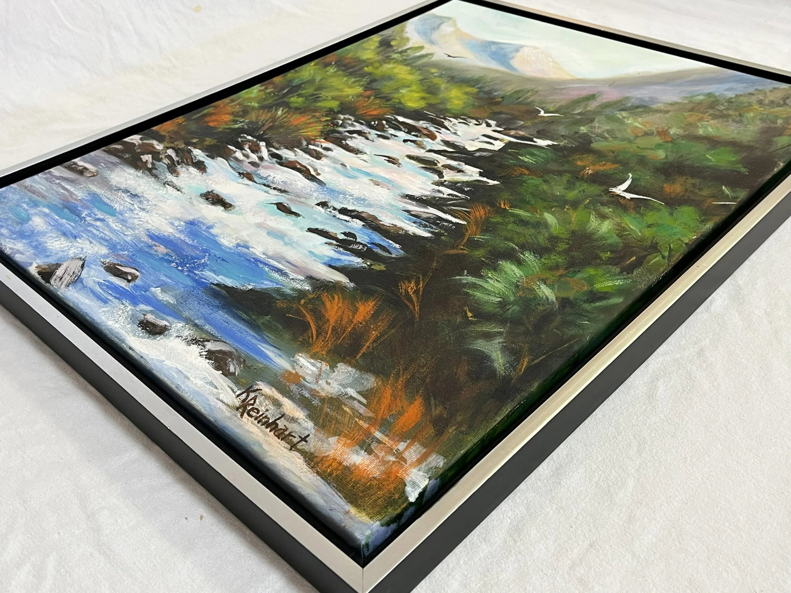 Signed Original Oil Painting by Karen Reinhart (American, 1938-2023) Titled 'Mountain Stream' - 9