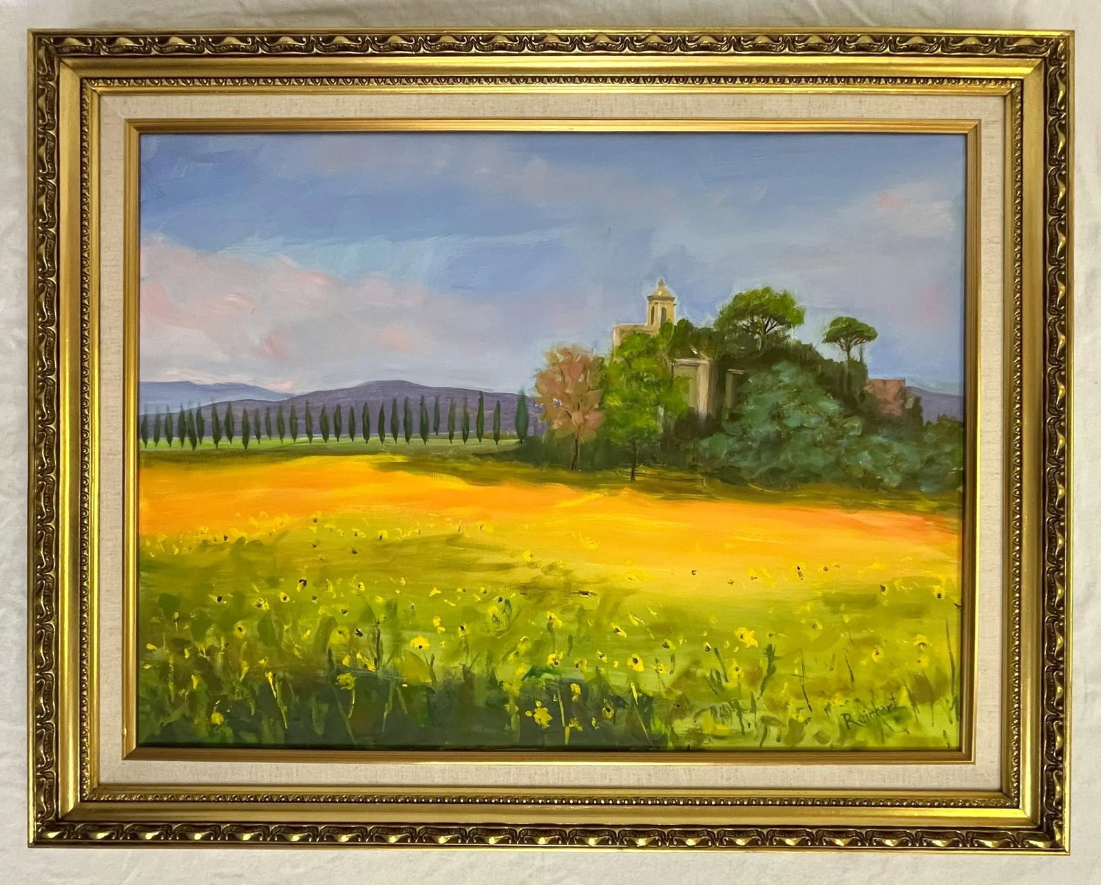 Signed Original Oil Painting by Karen Reinhart (American, 1938-2023) Titled 'Tuscan Countryside' - 12