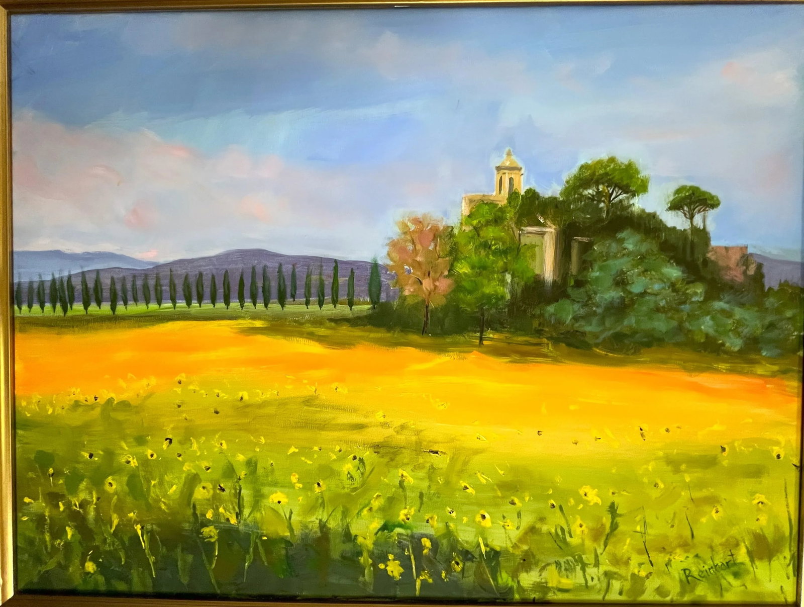 Signed Original Oil Painting by Karen Reinhart (American, 1938-2023) Titled 'Tuscan Countryside' - 2