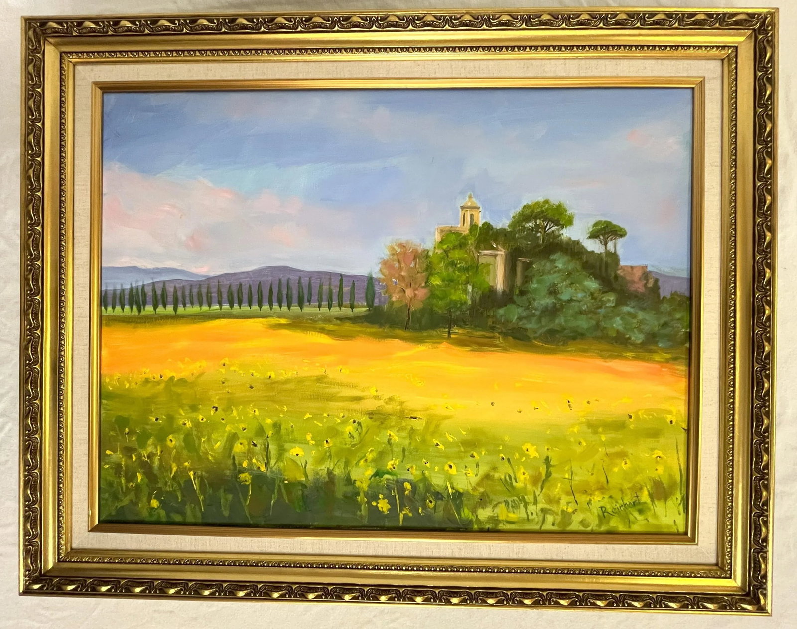 Signed Original Oil Painting by Karen Reinhart (American, 1938-2023) Titled 'Tuscan Countryside' - 7