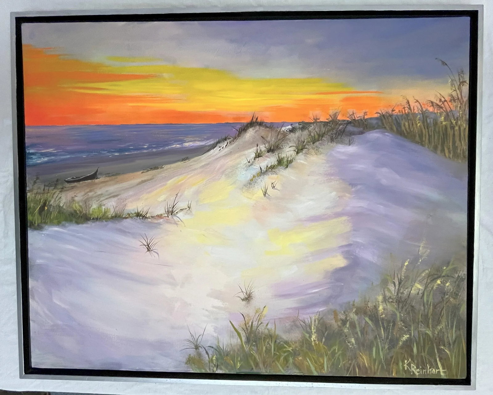 Signed Original Oil Painting by Karen Reinhart (American, 1938-2023) Titled 'Sun, Sand & Sea' - 2