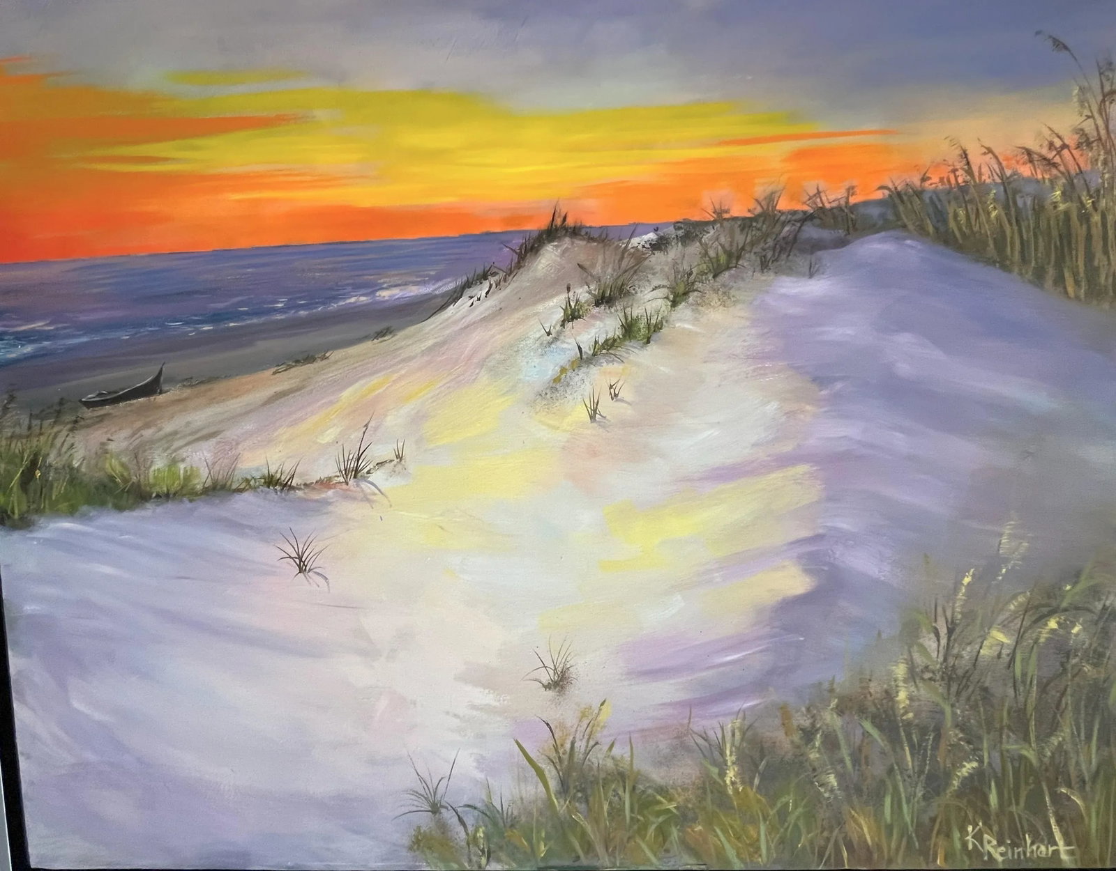 Signed Original Oil Painting by Karen Reinhart (American, 1938-2023) Titled 'Sun, Sand & Sea' - 3