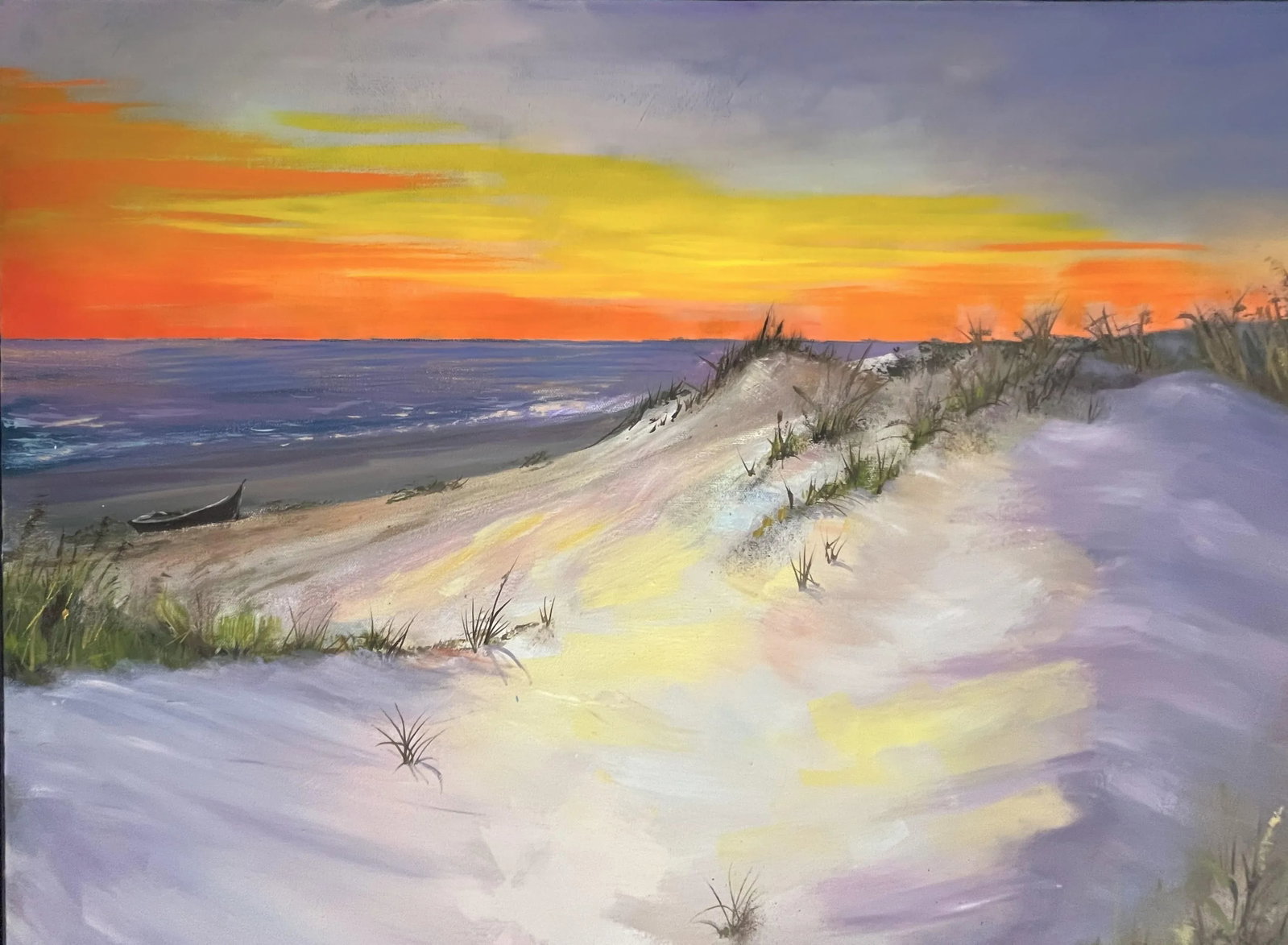 Signed Original Oil Painting by Karen Reinhart (American, 1938-2023) Titled 'Sun, Sand & Sea' - 4