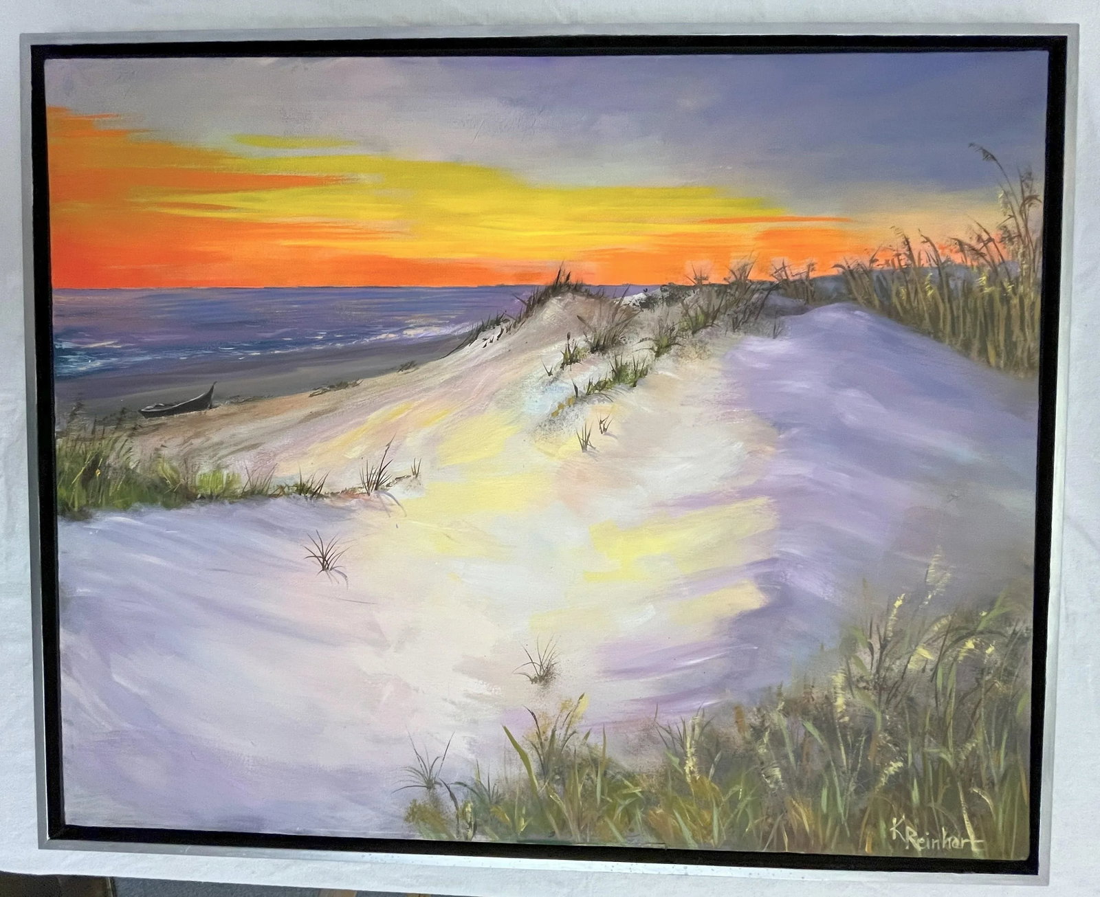 Signed Original Oil Painting by Karen Reinhart (American, 1938-2023) Titled 'Sun, Sand & Sea' - 9
