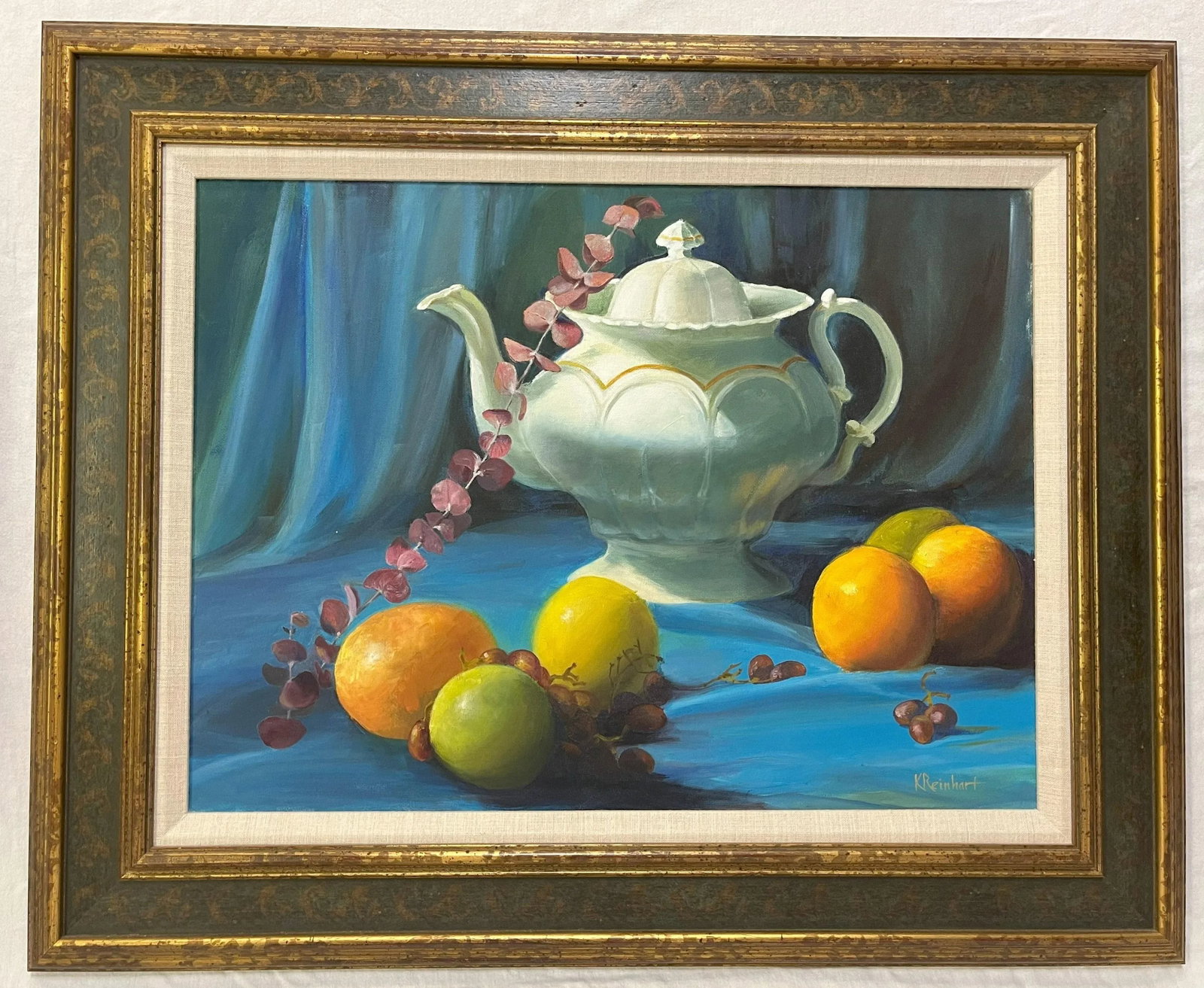 Signed Original Oil Painting by Karen Reinhart (American, 1938-2023) Titled 'Tea Time' - 10