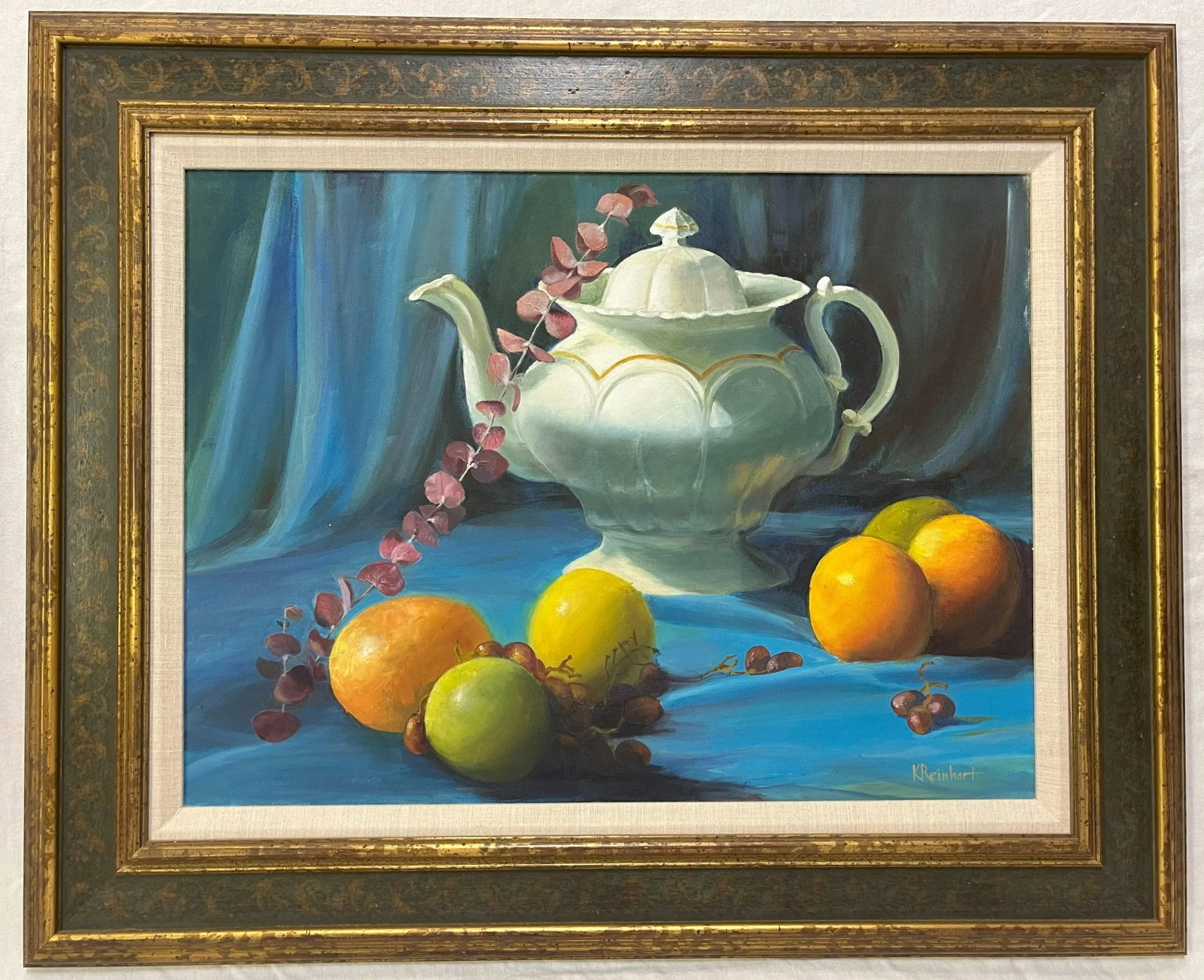 Signed Original Oil Painting by Karen Reinhart (American, 1938-2023) Titled 'Tea Time' - 2