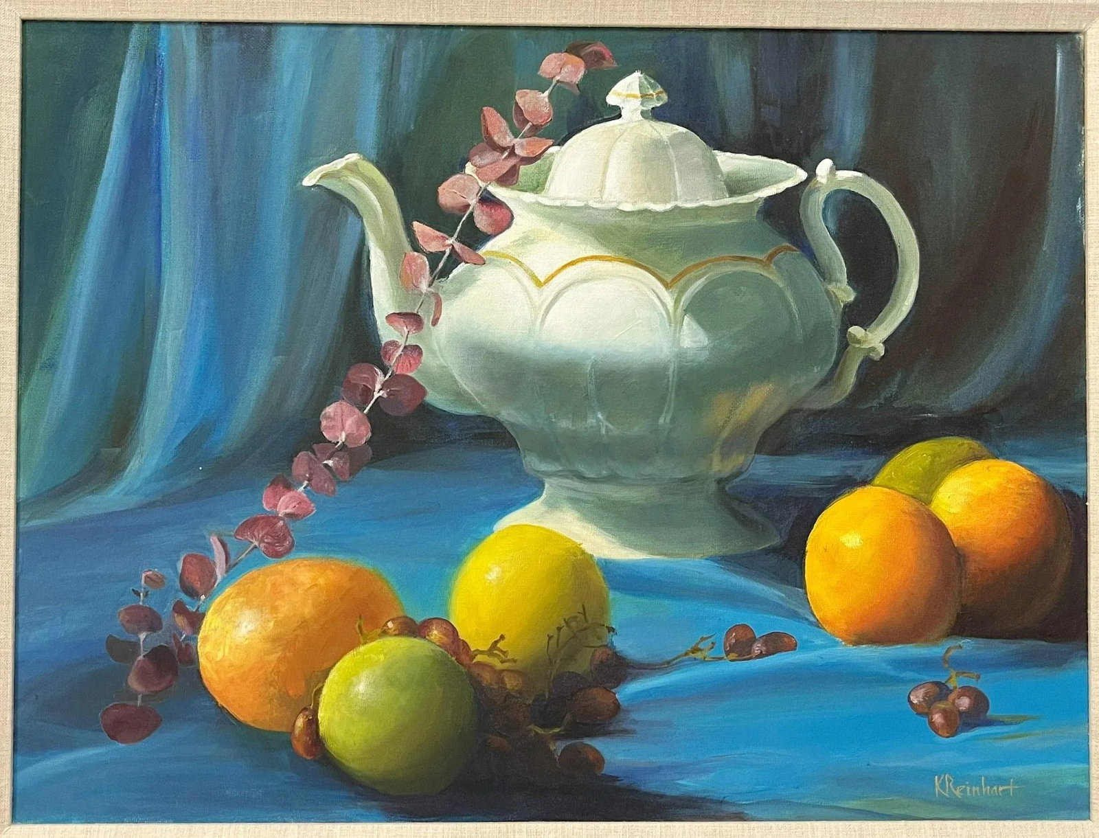 Signed Original Oil Painting by Karen Reinhart (American, 1938-2023) Titled 'Tea Time' - 3