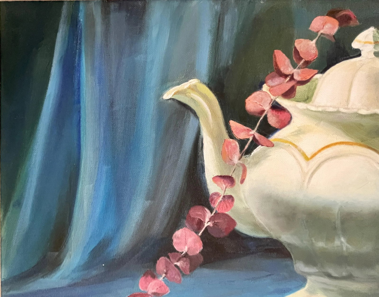 Signed Original Oil Painting by Karen Reinhart (American, 1938-2023) Titled 'Tea Time' - 4