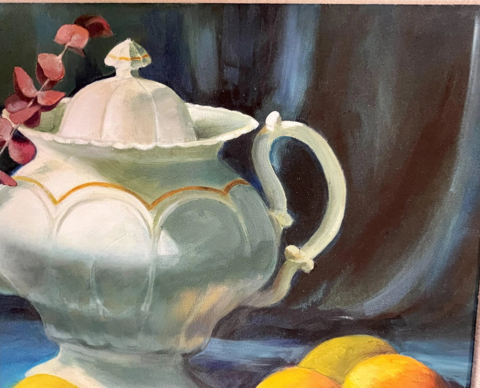 Signed Original Oil Painting by Karen Reinhart (American, 1938-2023) Titled 'Tea Time' - 5