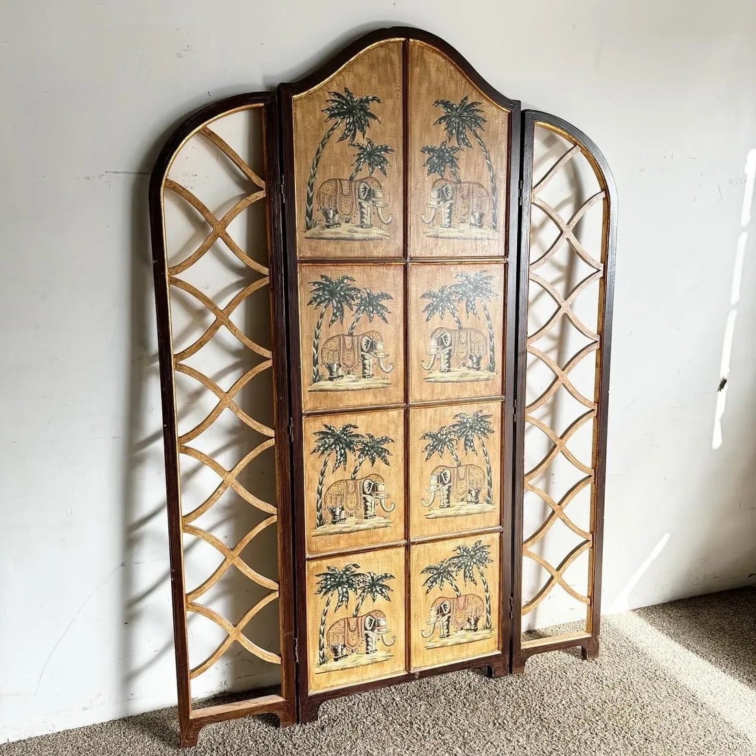 Regency Hand Painted Elephants and Gold Room Divider/Screen - 2