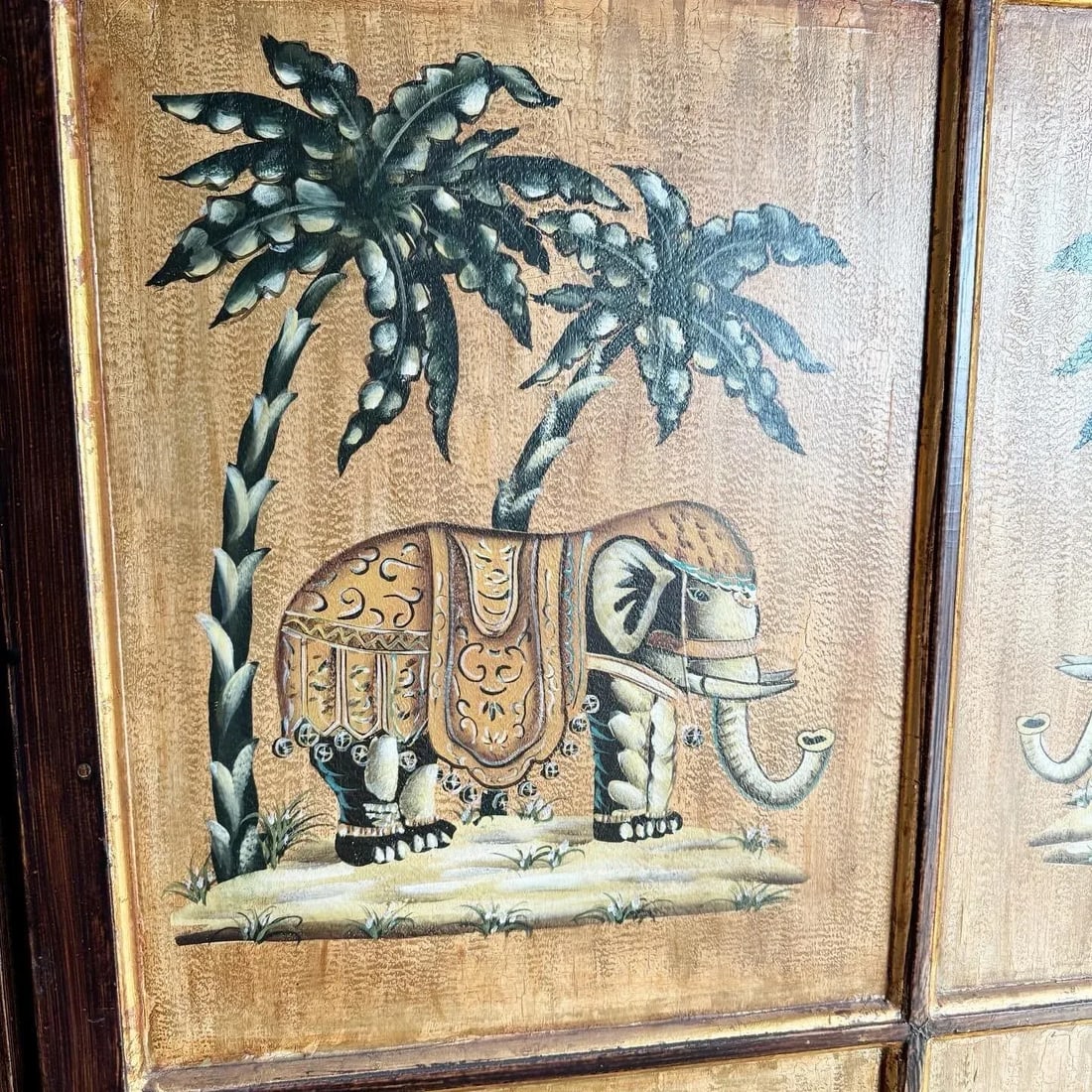 Regency Hand Painted Elephants and Gold Room Divider/Screen - 3