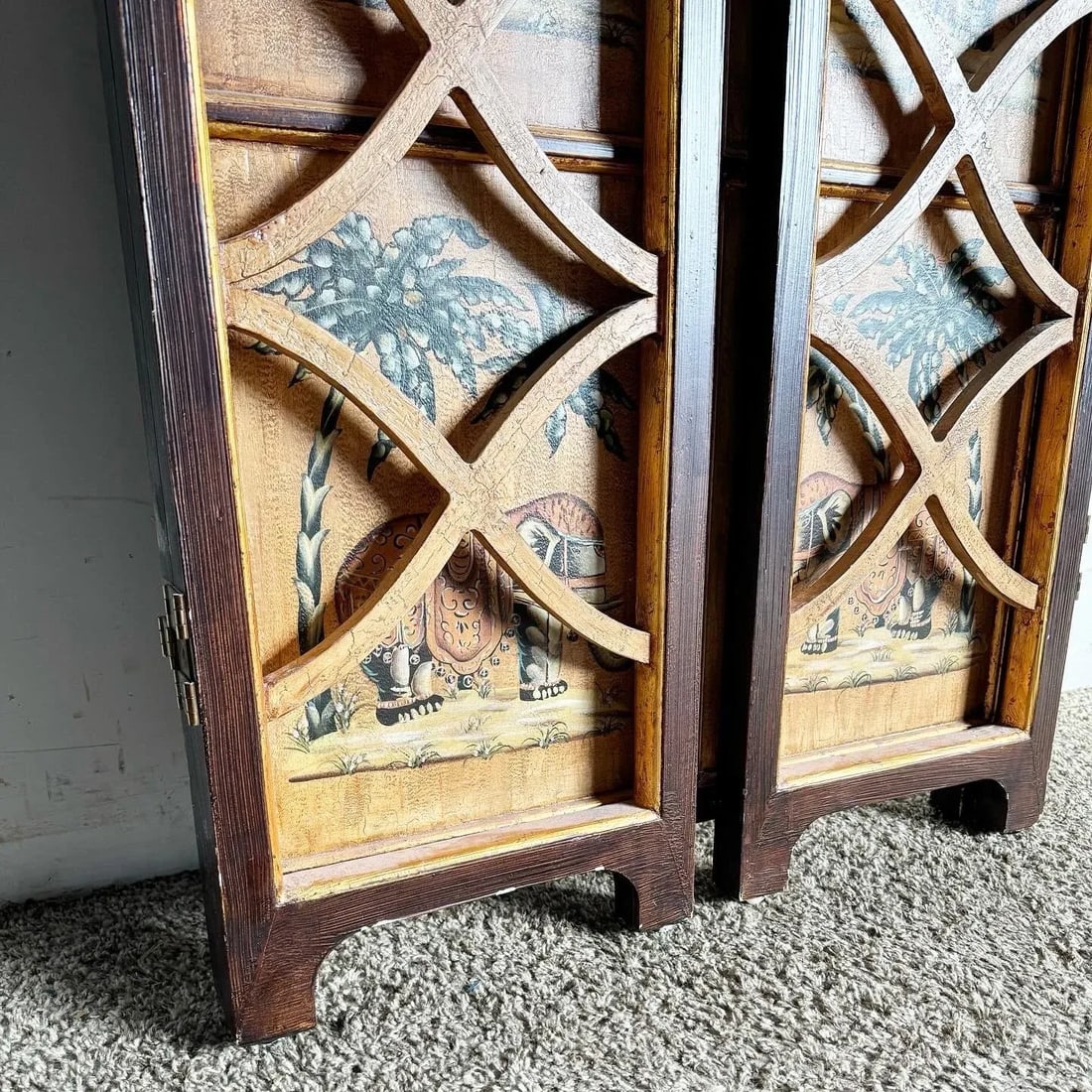 Regency Hand Painted Elephants and Gold Room Divider/Screen - 6