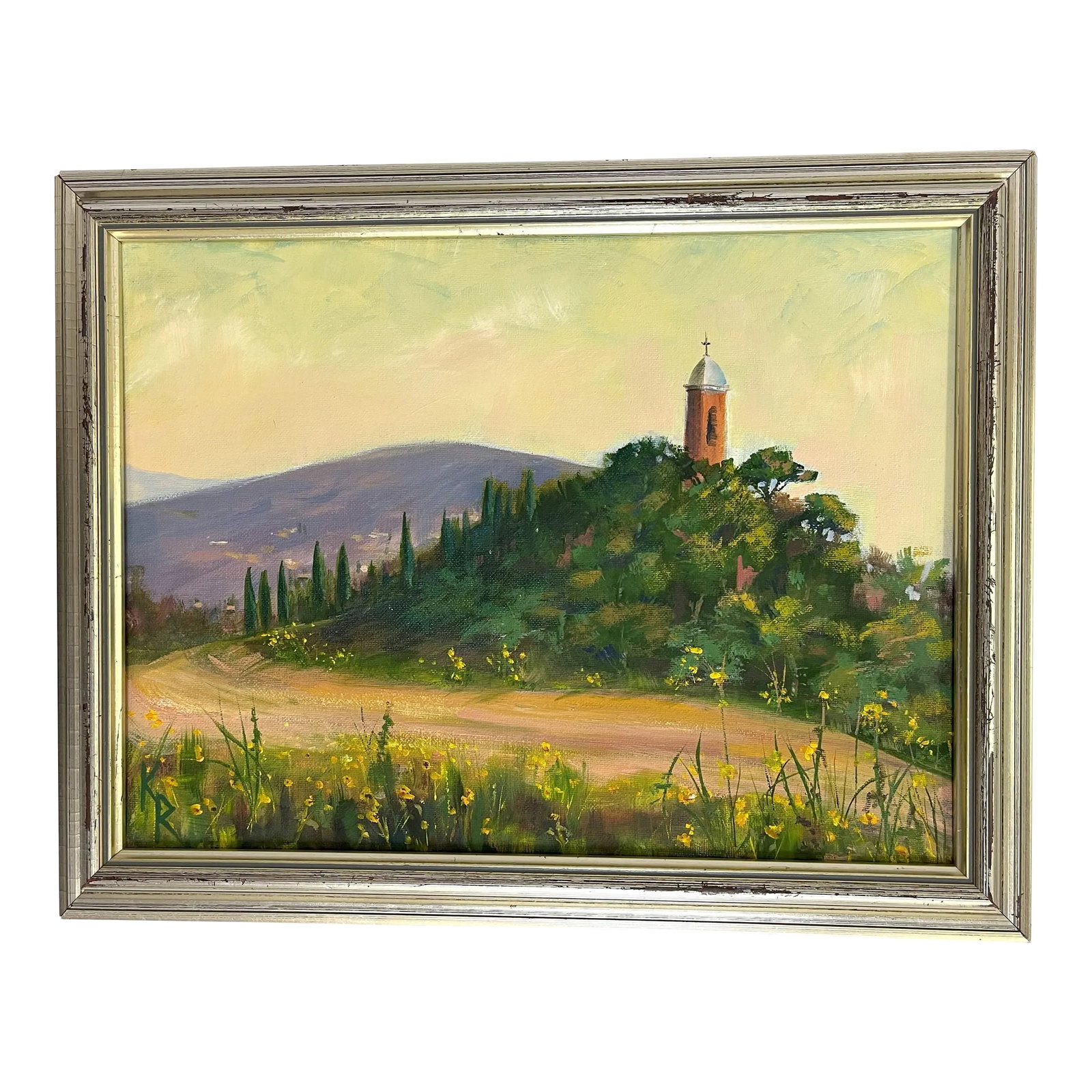 Signed Original Oil Painting by Karen Reinhart (American, 1938-2023): Colorful signed original oil painting on canvas board by American artist Karen Reinhart (1938-2023). Karen was a beloved art teacher, and this was acquired from her Palm Beach Estate in 2024. The