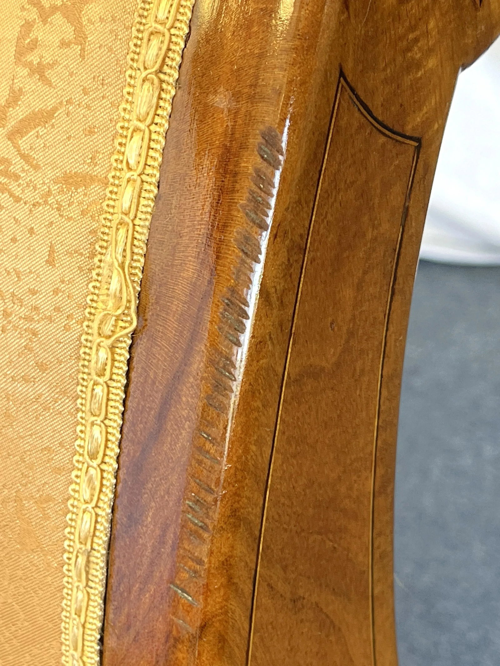Vintage Neoclassical Continental Daybed With Inlaid Parquetry Stars and Moire Upholstery - 12