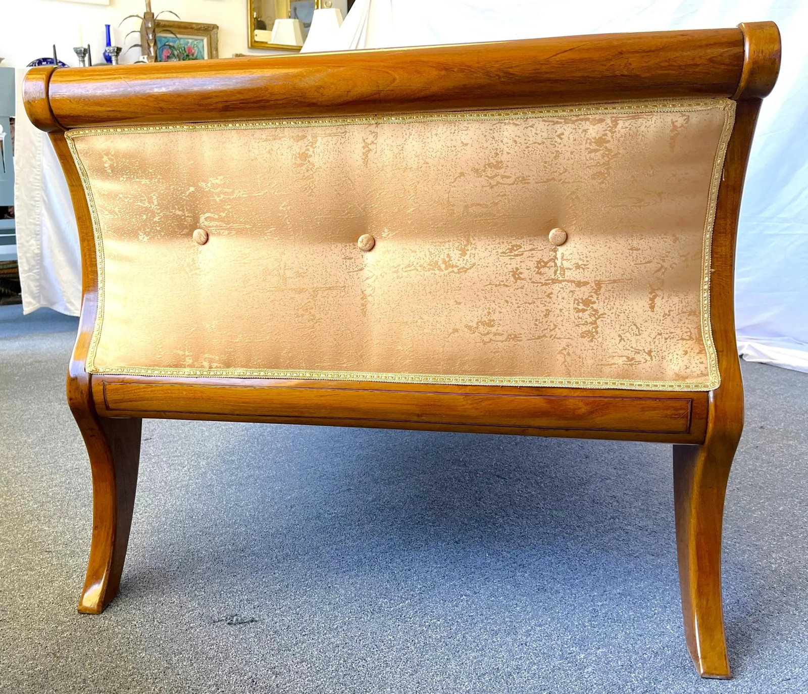 Vintage Neoclassical Continental Daybed With Inlaid Parquetry Stars and Moire Upholstery - 6