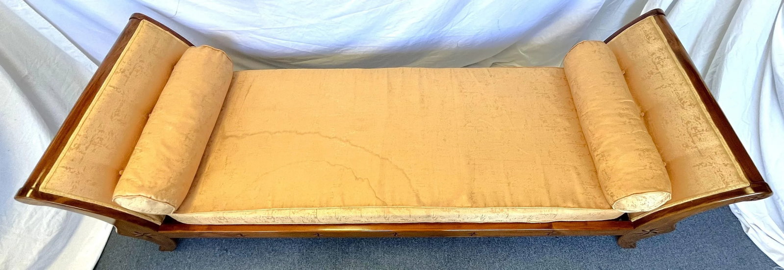 Vintage Neoclassical Continental Daybed With Inlaid Parquetry Stars and Moire Upholstery - 8