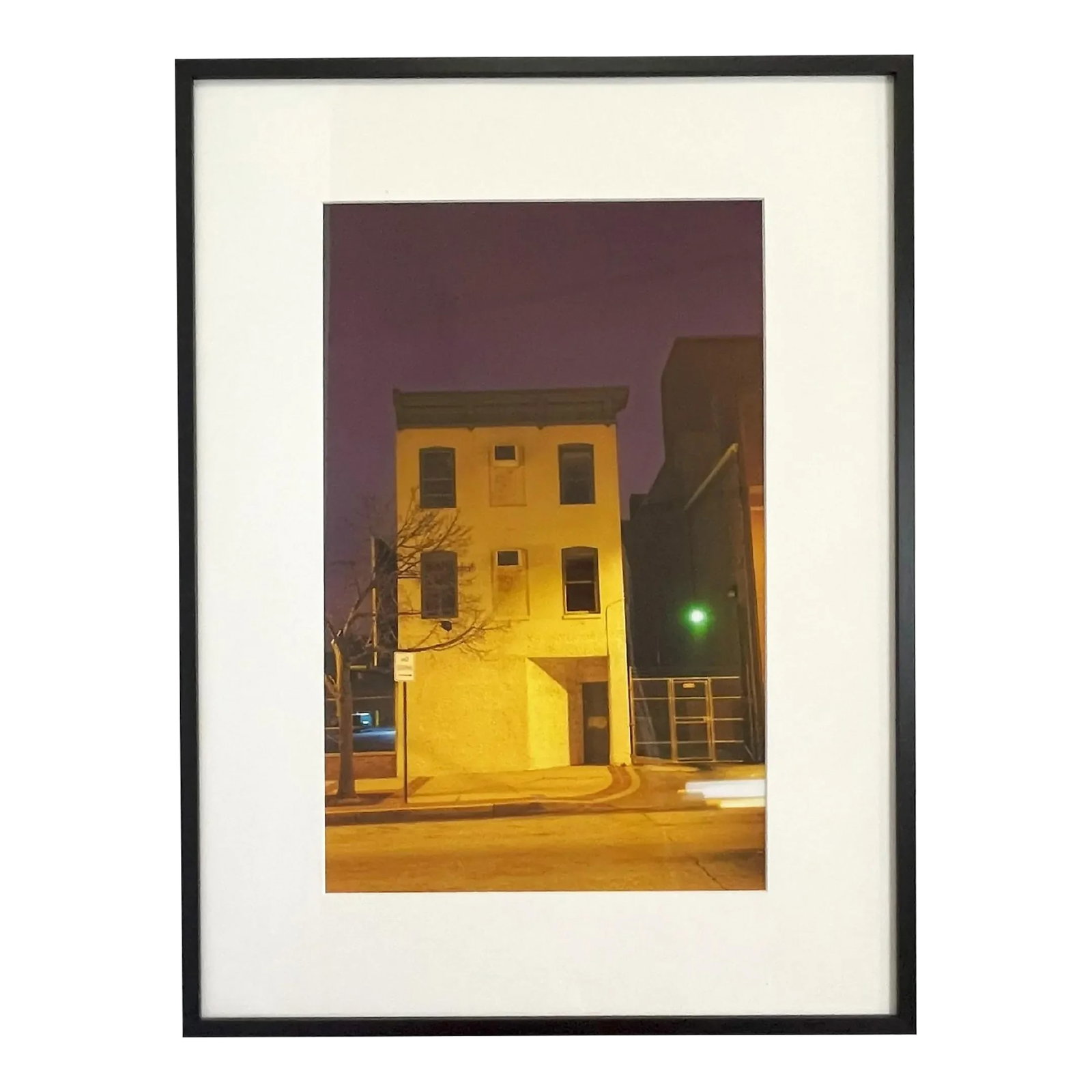 Late 20th Century Original Framed Cityscape Photography by Irving Stern (Maryland, Present Day) Titl: Thought provoking late 20th century original photograph by Irving Stern titled 'Yellow House at Night.' Little is known about the artist, but the cityscape photograph is certainly gripping. What drew