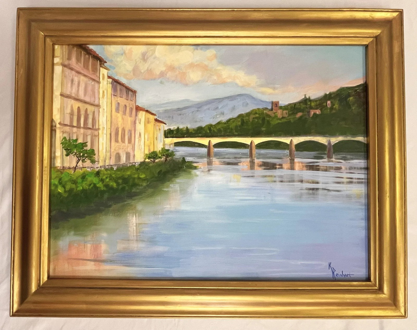 Signed Original Acrylic Painting by Karen Reinhart (American, 1938-2023) Titled 'The Bridge' - 10