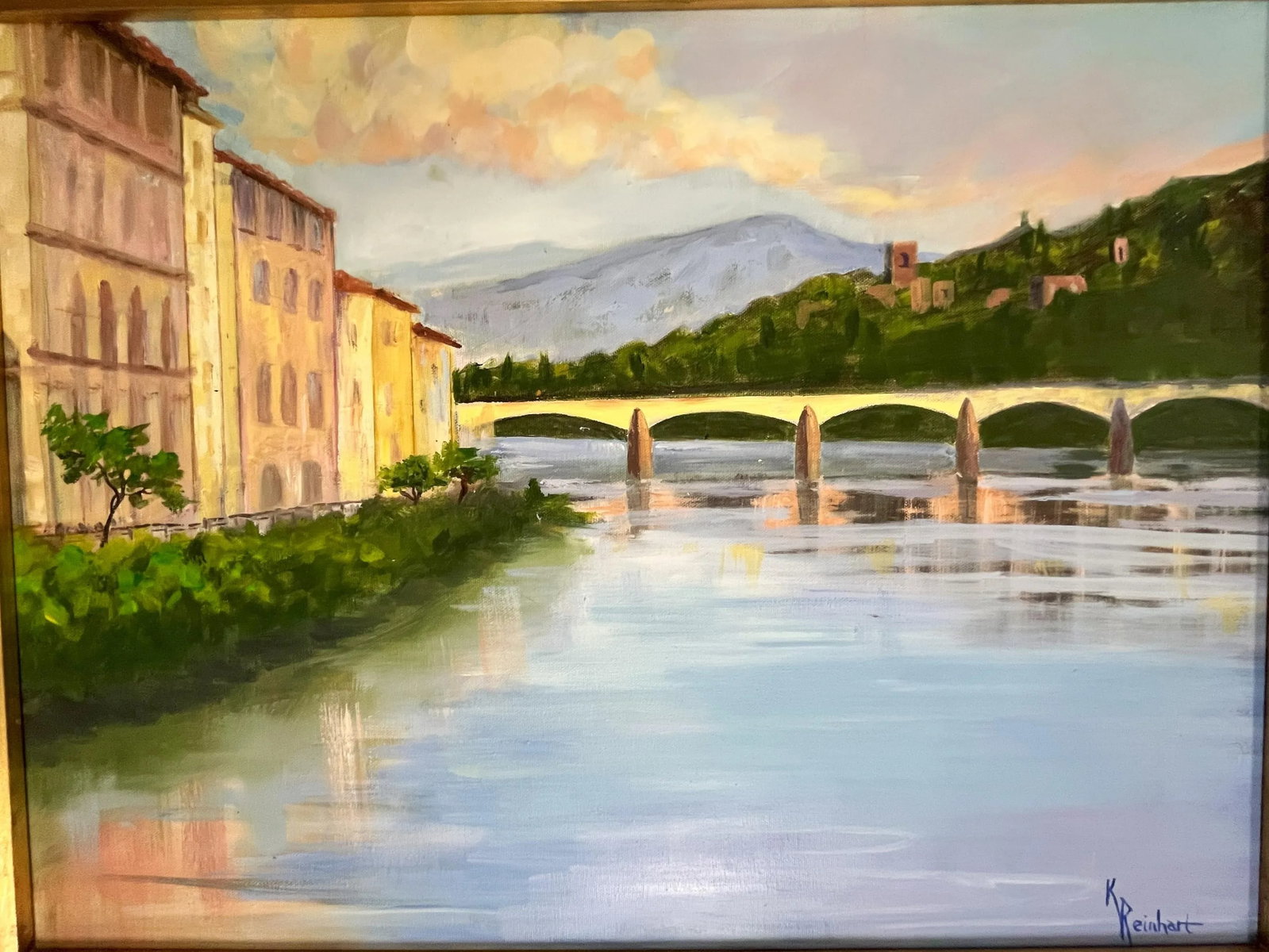 Signed Original Acrylic Painting by Karen Reinhart (American, 1938-2023) Titled 'The Bridge' - 2